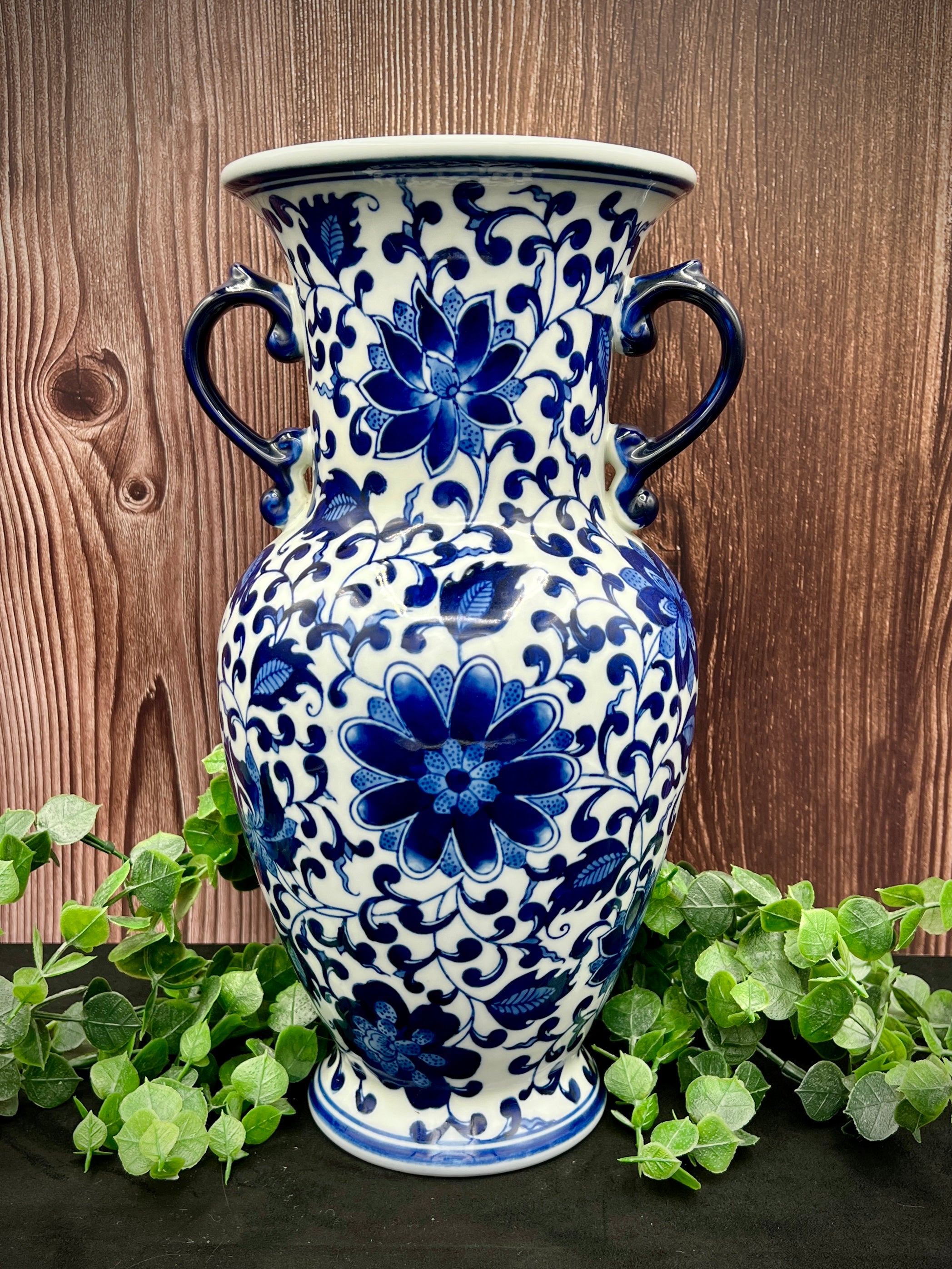 Bombay 12" Vintage Chinoiserie Blue & White Ceramic Vase