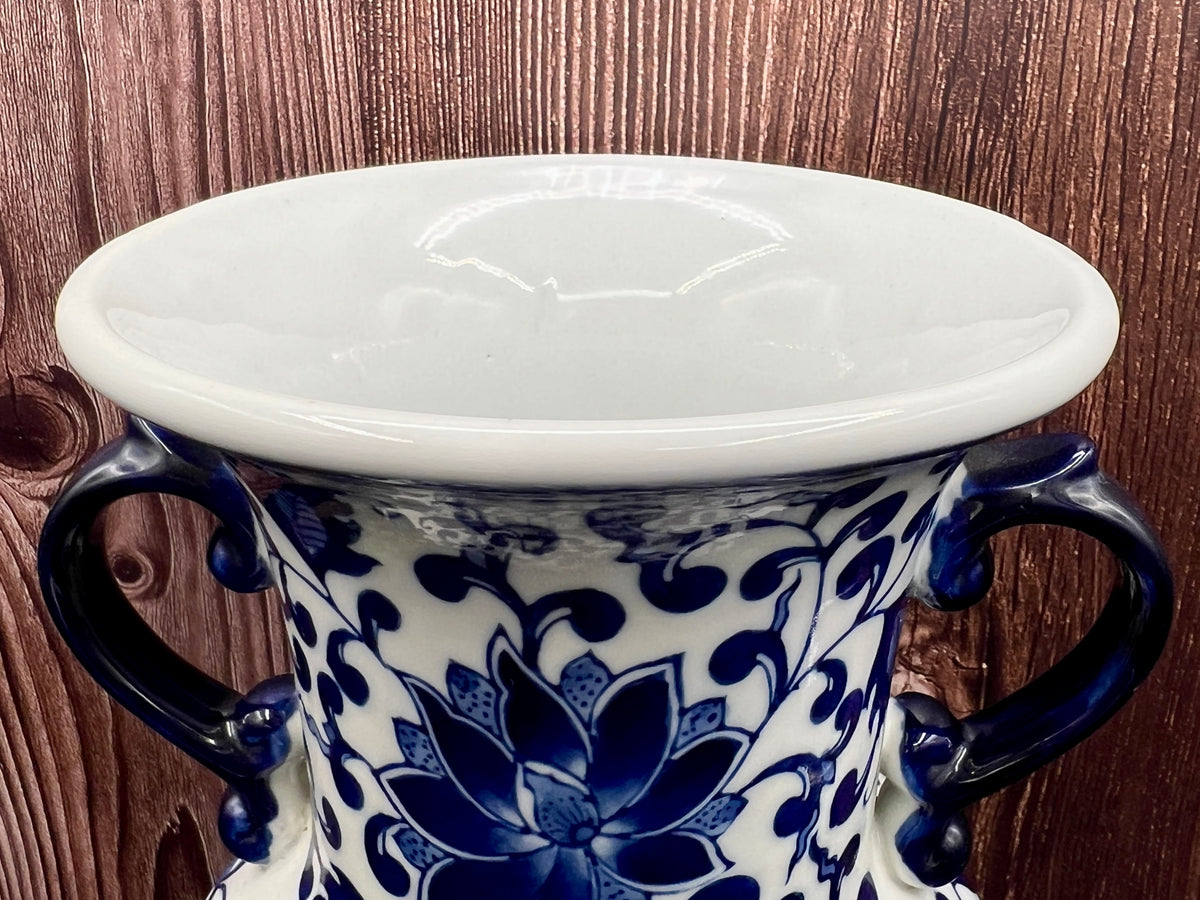 Bombay 12" Vintage Chinoiserie Blue & White Ceramic Vase