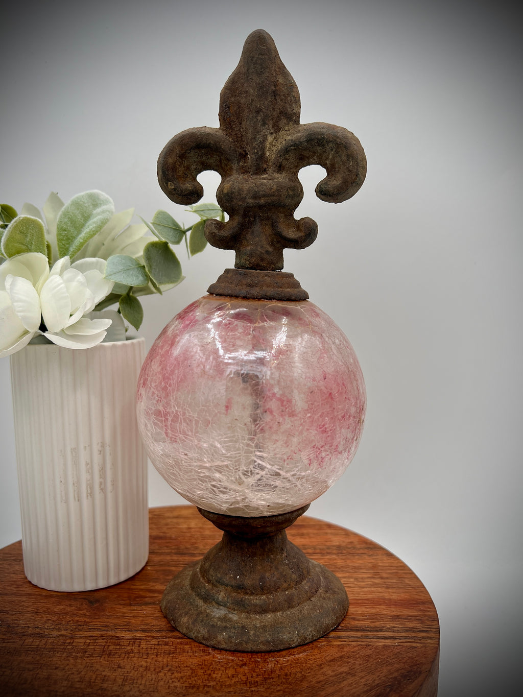 Cast Iron Pink Crackle Glass Orb