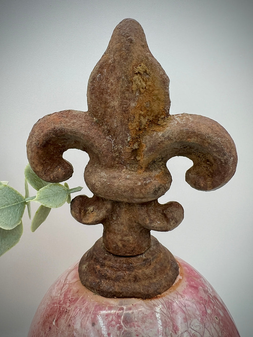 Cast Iron Pink Crackle Glass Orb