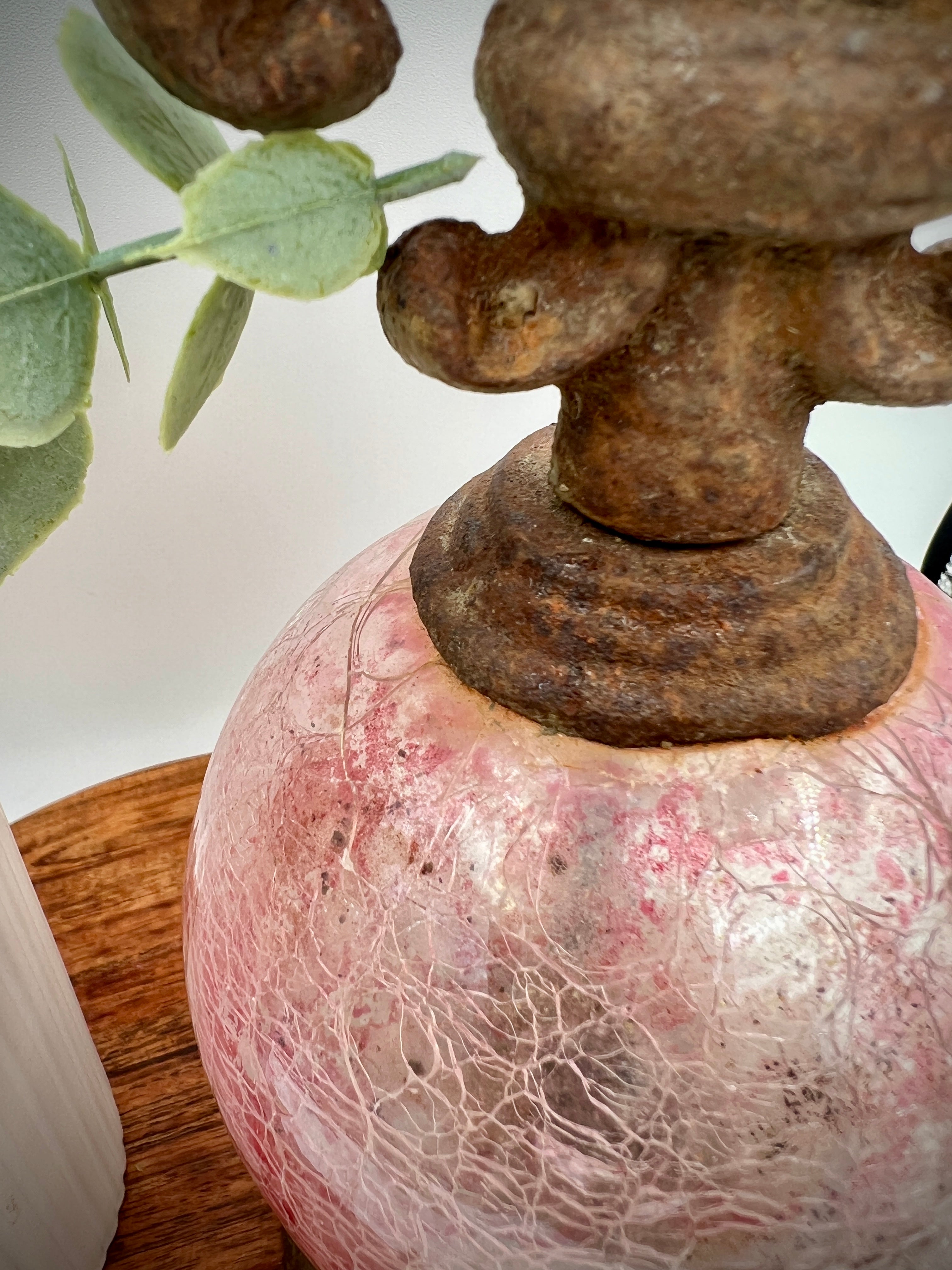 Cast Iron Pink Crackle Glass Orb