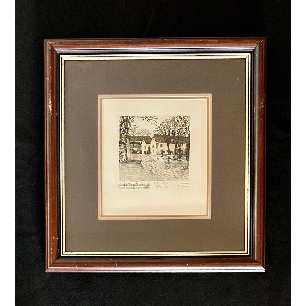 Vintage Herta Czoernig Framed Beethoven Etching Heiligenstadt Pfarrplatz