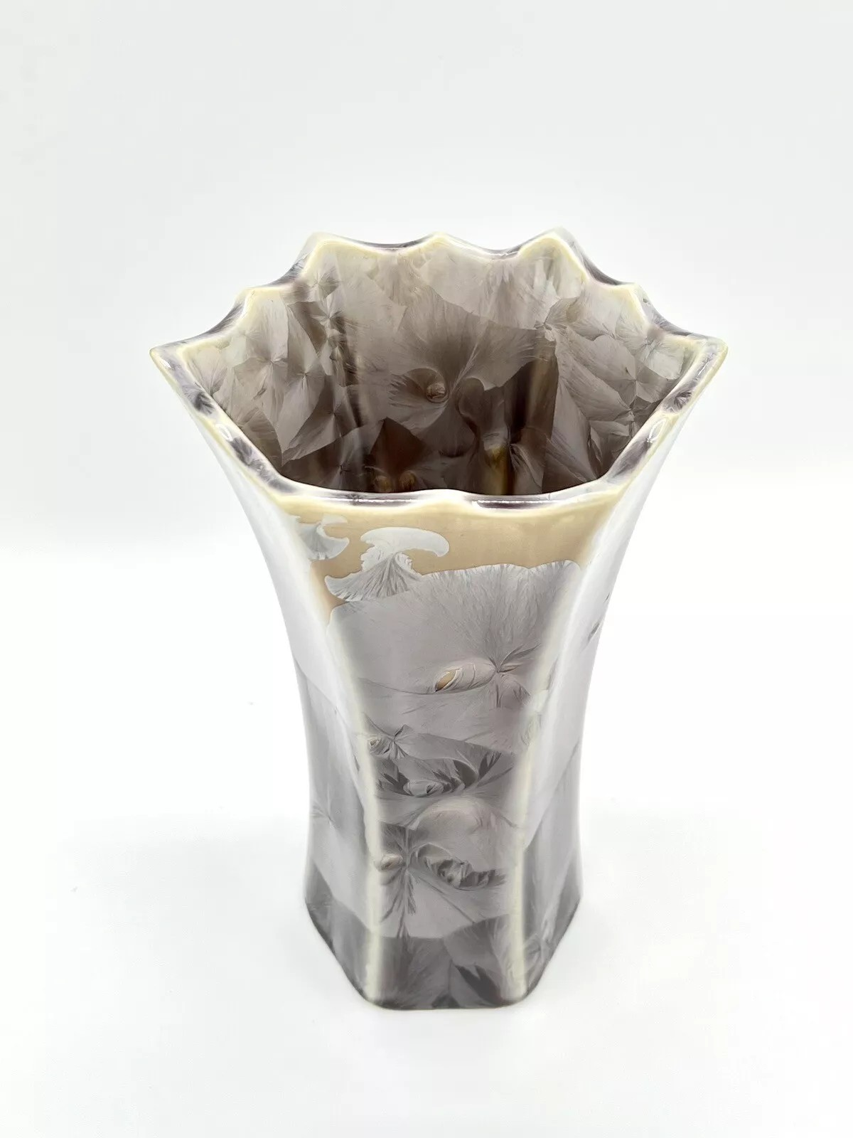 Duly Mitchell Signed Crystalline Porcelain Vase Fluted Scalloped Studio Pottery