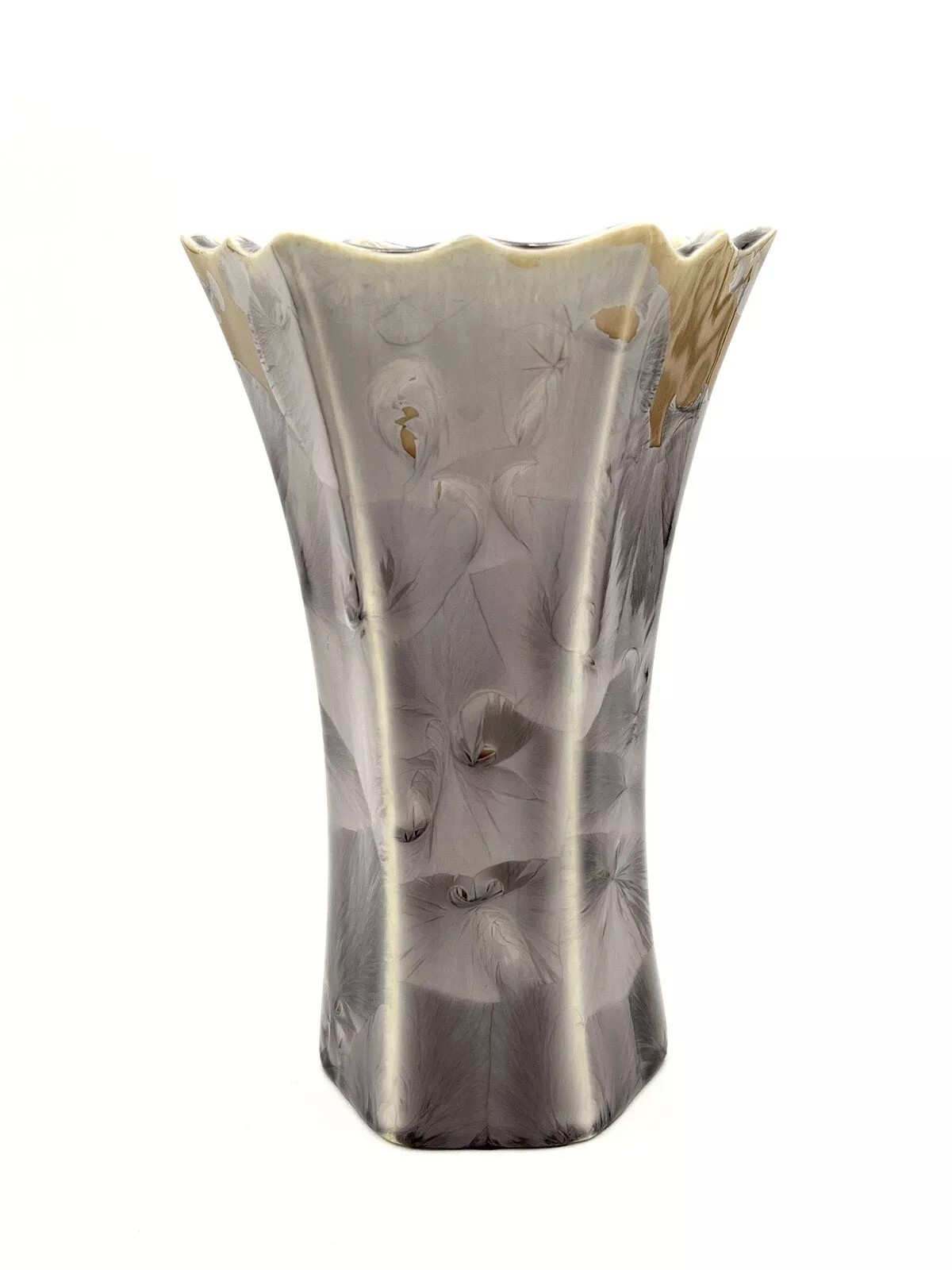 Duly Mitchell Signed Crystalline Porcelain Vase Fluted Scalloped Studio Pottery