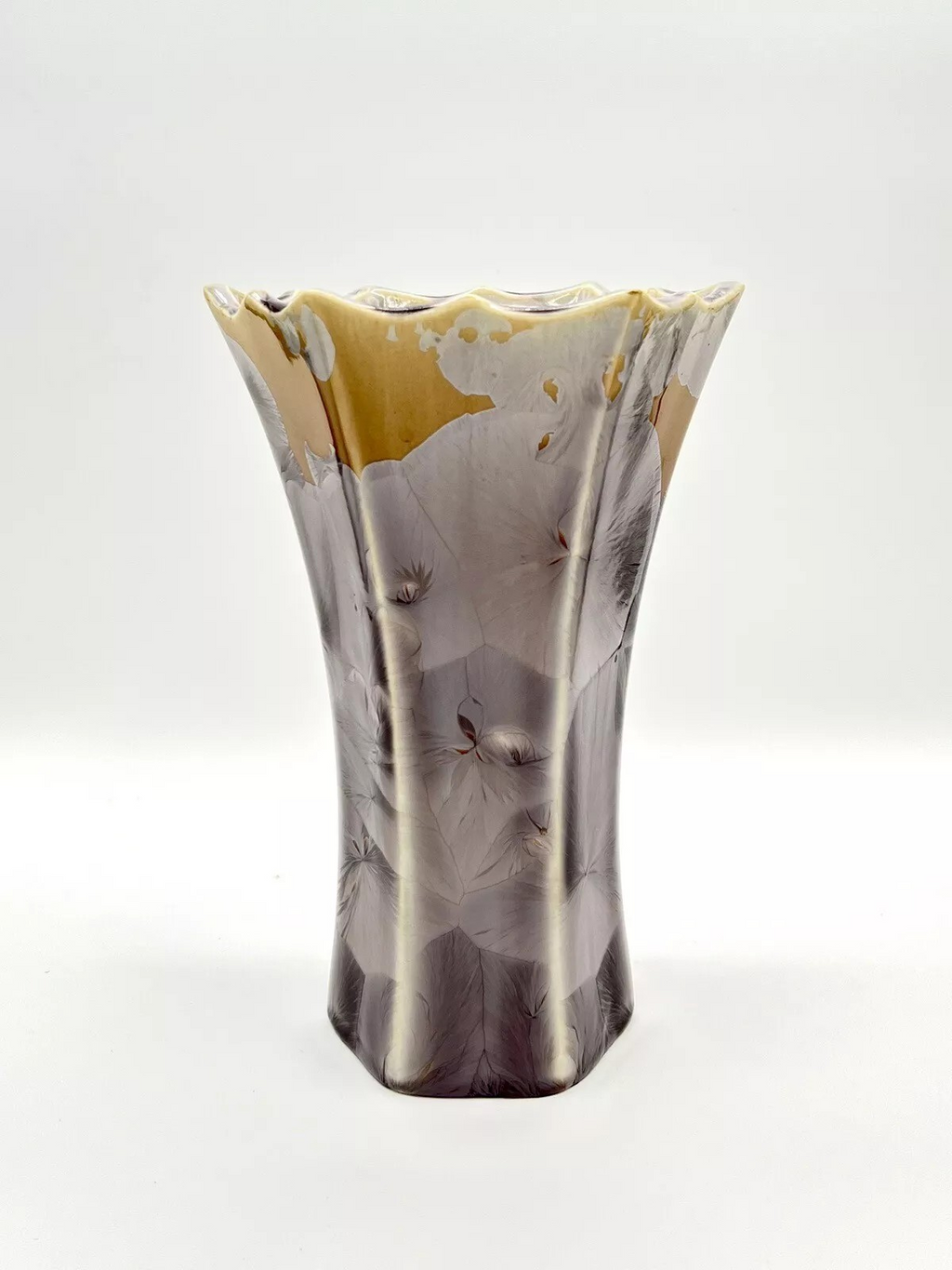 Duly Mitchell Signed Crystalline Porcelain Vase Fluted Scalloped Studio Pottery