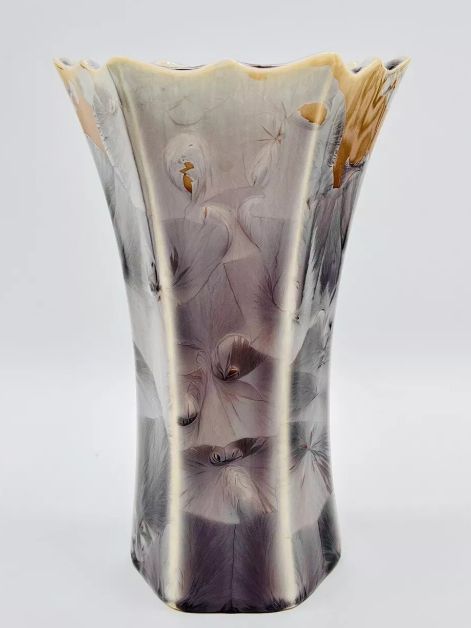 Duly Mitchell Signed Crystalline Porcelain Vase Fluted Scalloped Studio Pottery