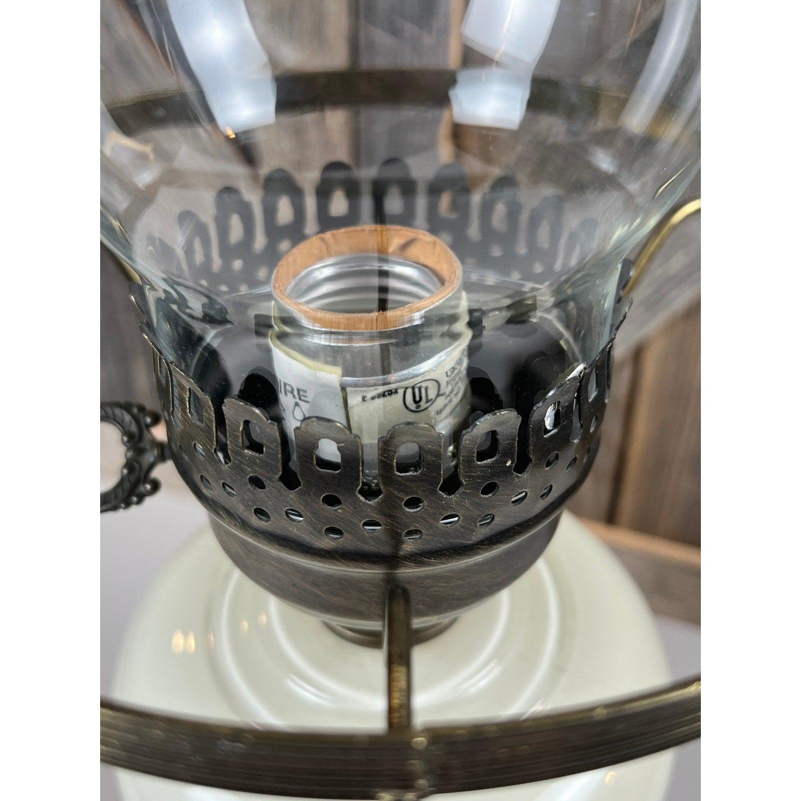 Vintage Hurricane Lamp with Floral Design and Ornate Metal Base - Antique Style Oil Lamp - That’s My JAmm