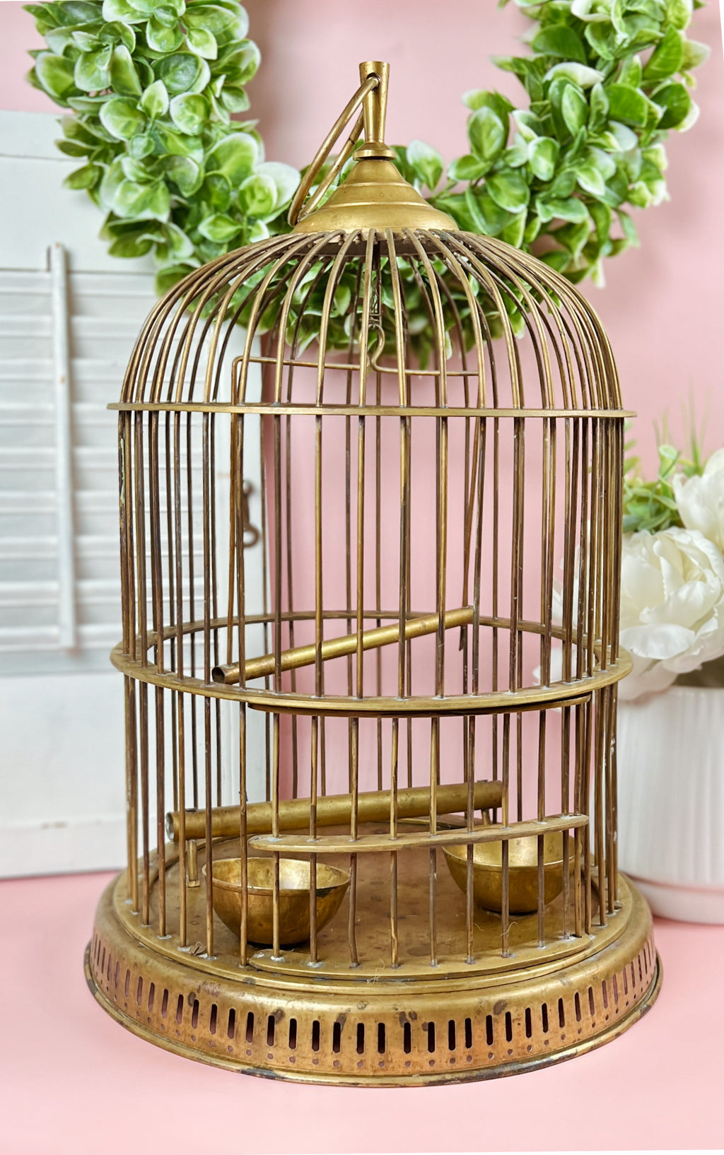 Elegant Brass Birdcage - Vintage, Handcrafted in India, 17" Tall