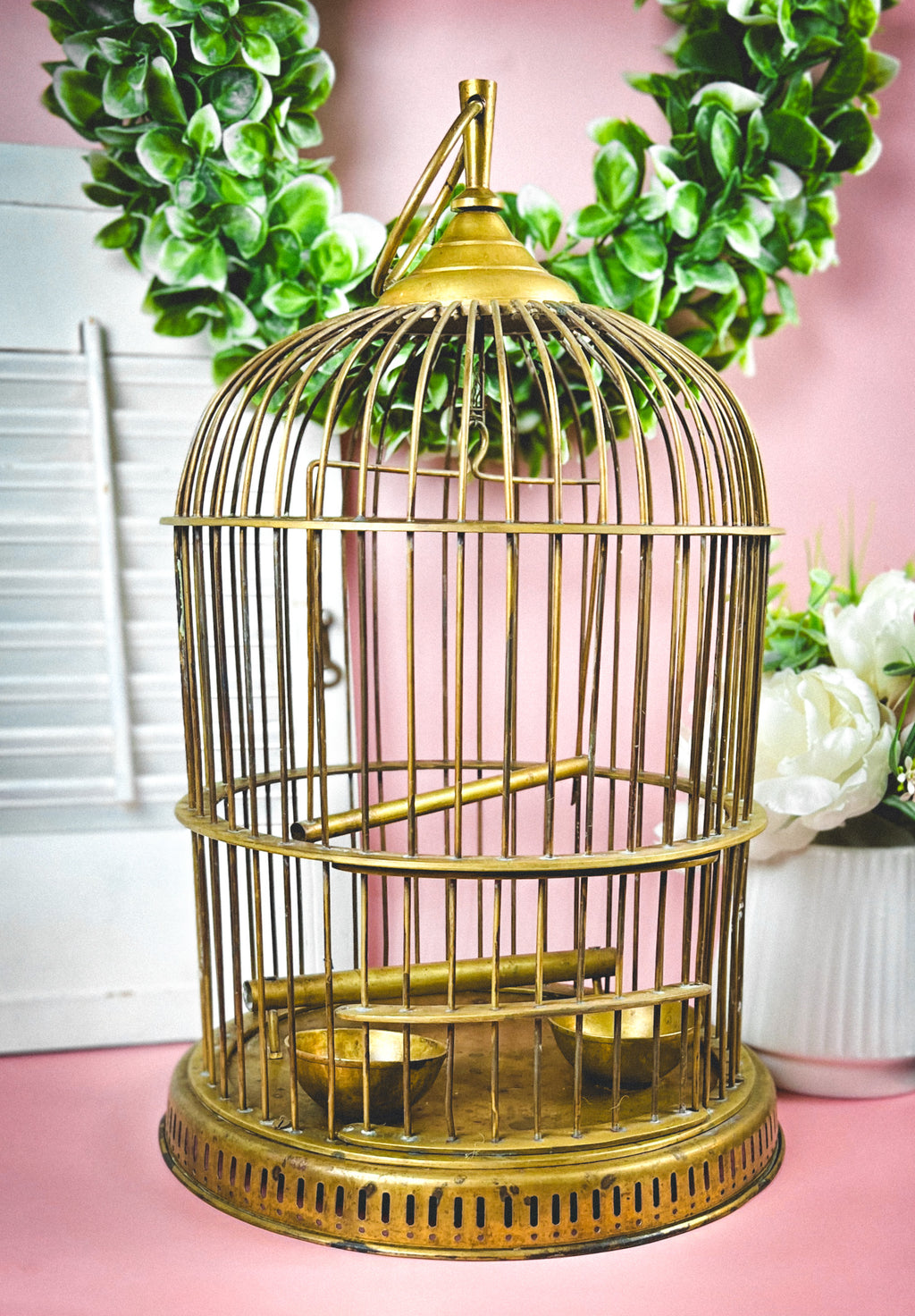 Elegant Brass Birdcage - Vintage, Handcrafted in India, 17" Tall