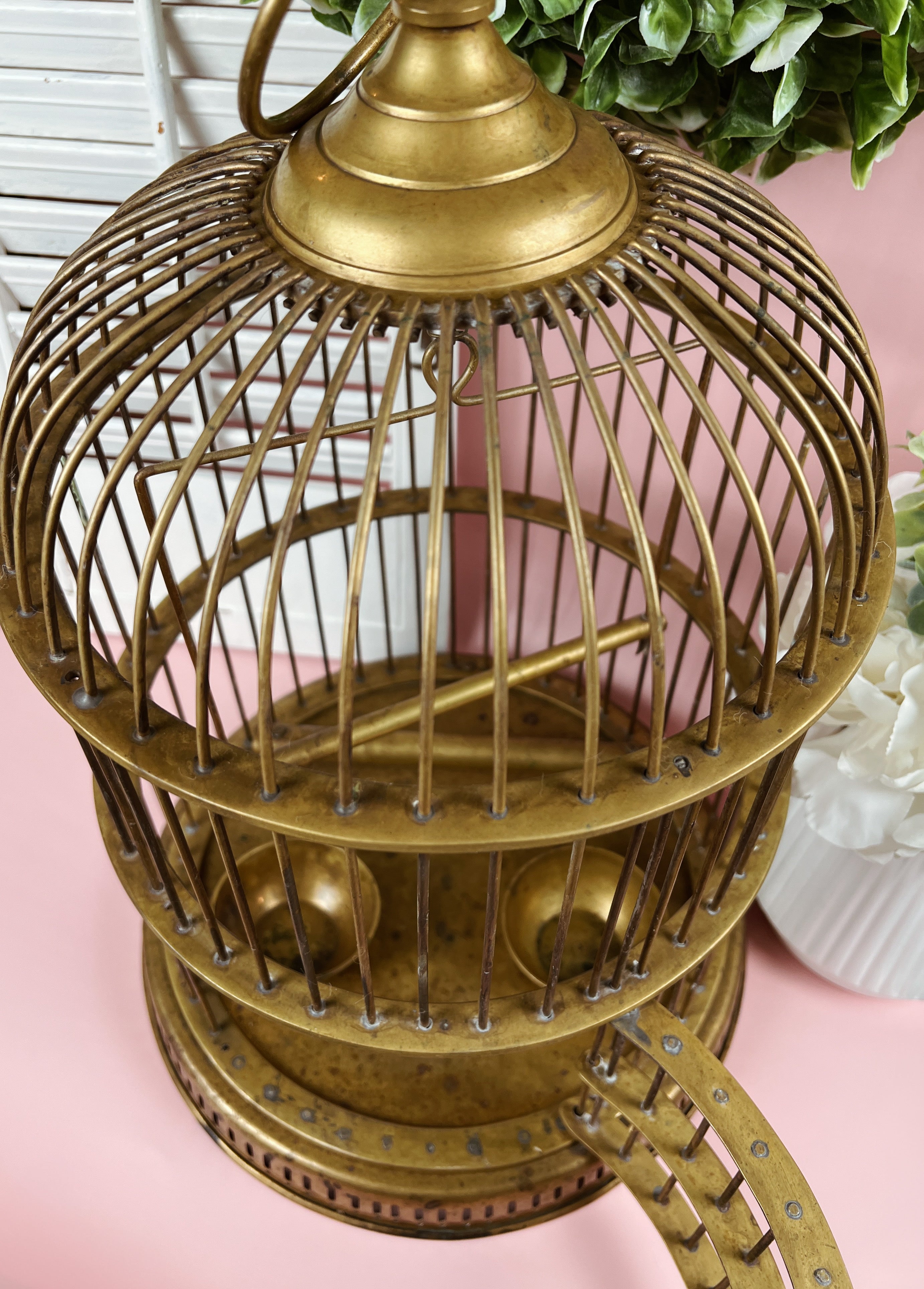Elegant Brass Birdcage - Vintage, Handcrafted in India, 17" Tall