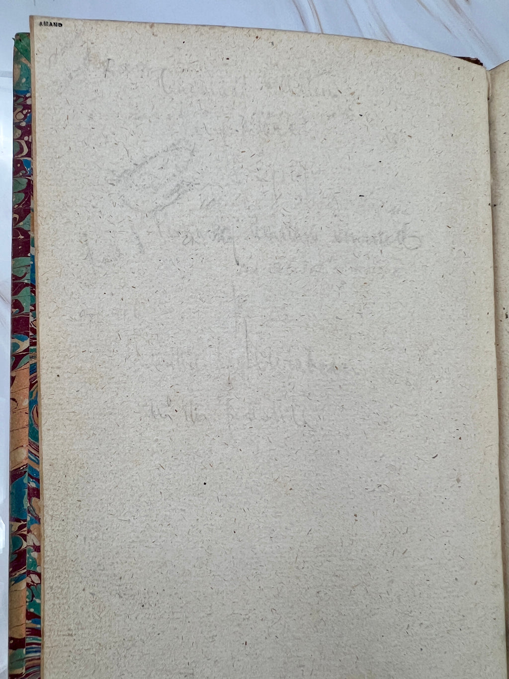 Front endpaper of Errotika Biblion by Mirabeau, 1783 first edition, marbled binding edge.