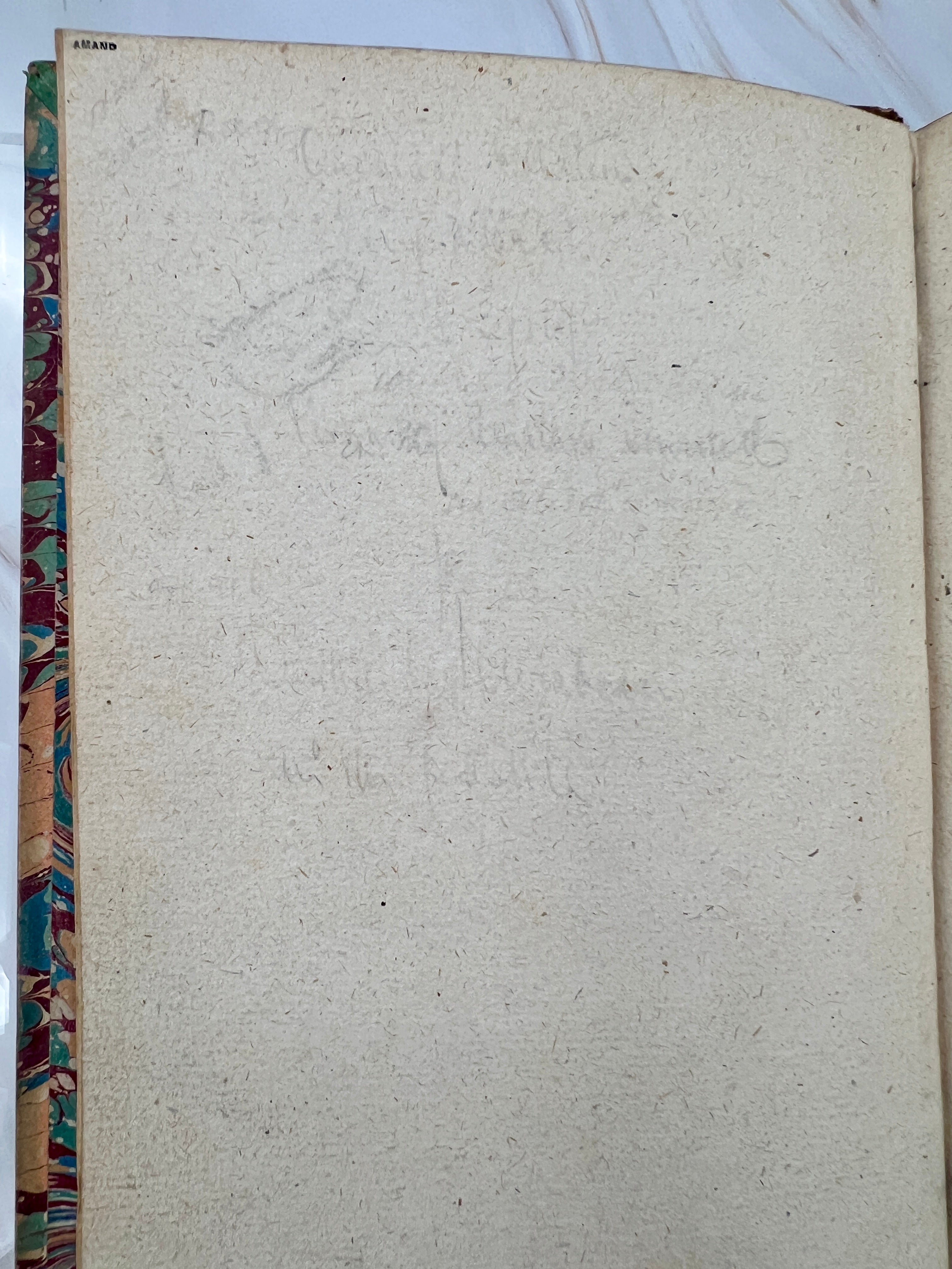 Front endpaper of Errotika Biblion by Mirabeau, 1783 first edition, marbled binding edge.