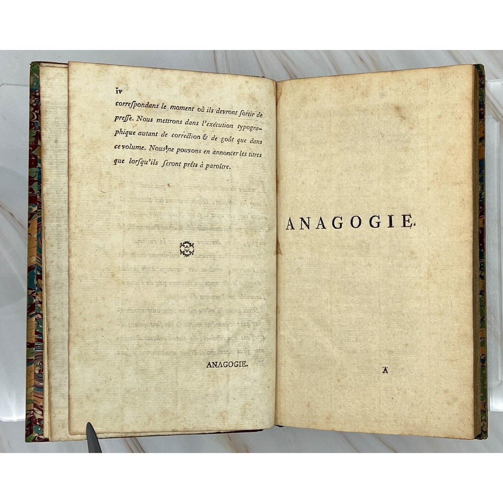 Errotika Biblion, 1783 first edition by Mirabeau, open antique leather-bound volume showing ANAGOGIE.