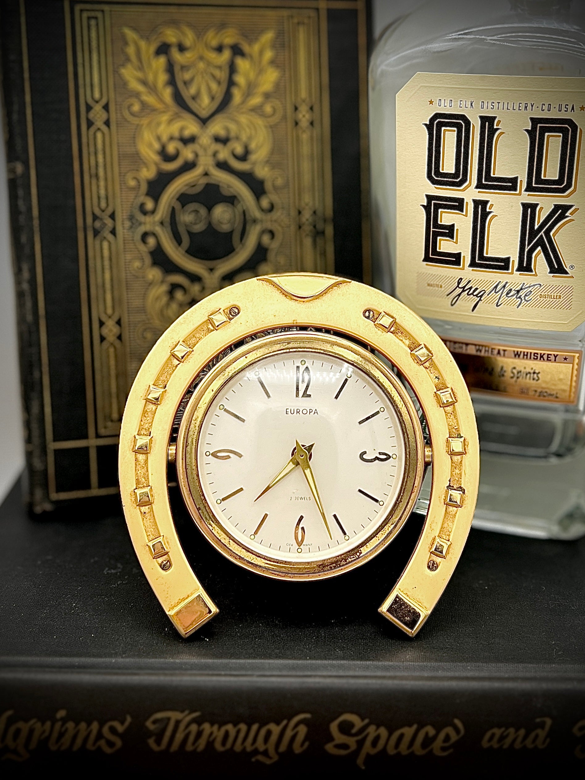 Europa 2 Jewels Vintage Horseshoe Wind-Up Clock w/Alarm from Germany
