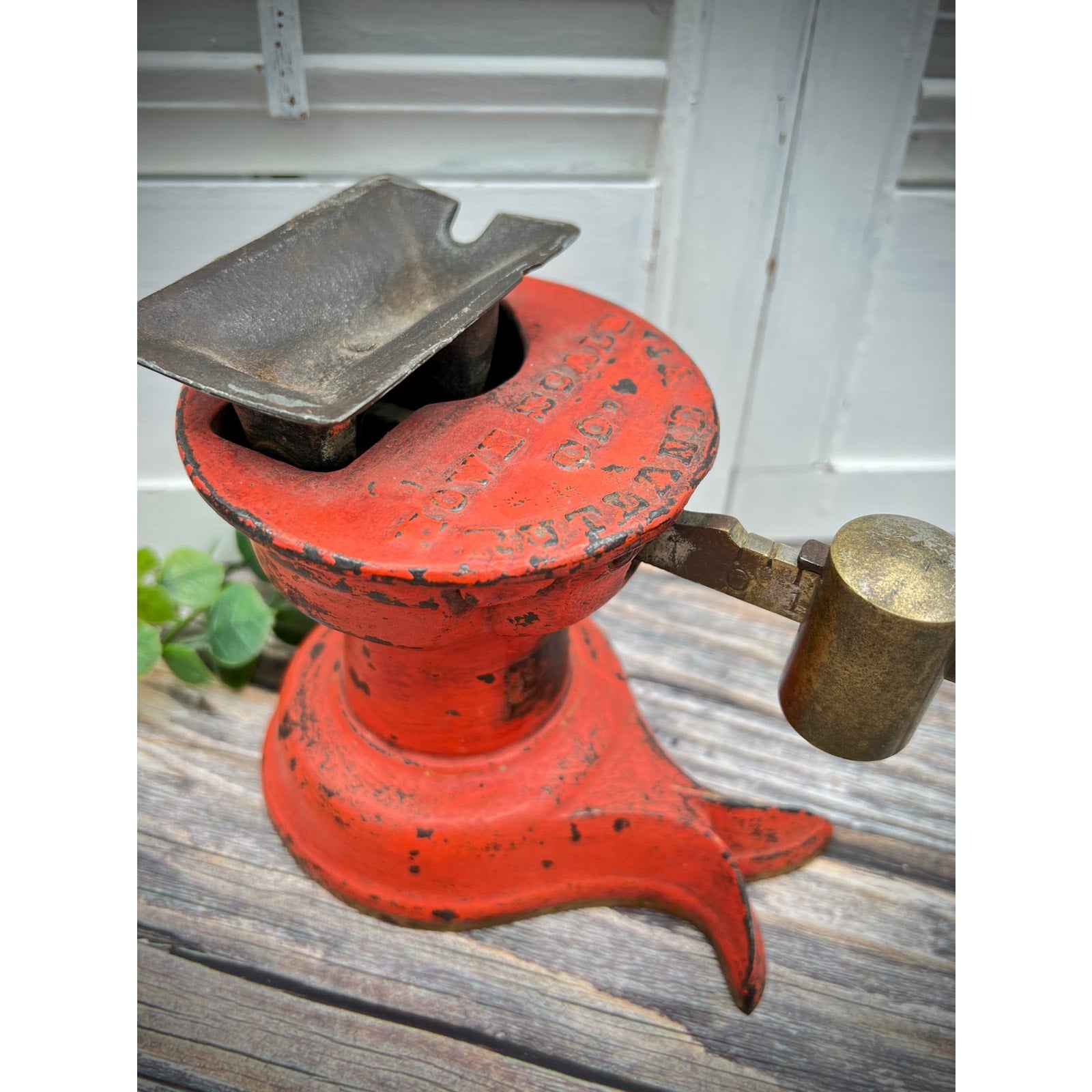 Antique Howe Scale Co. Red Split Tail Cast Iron and Brass Balance Scale