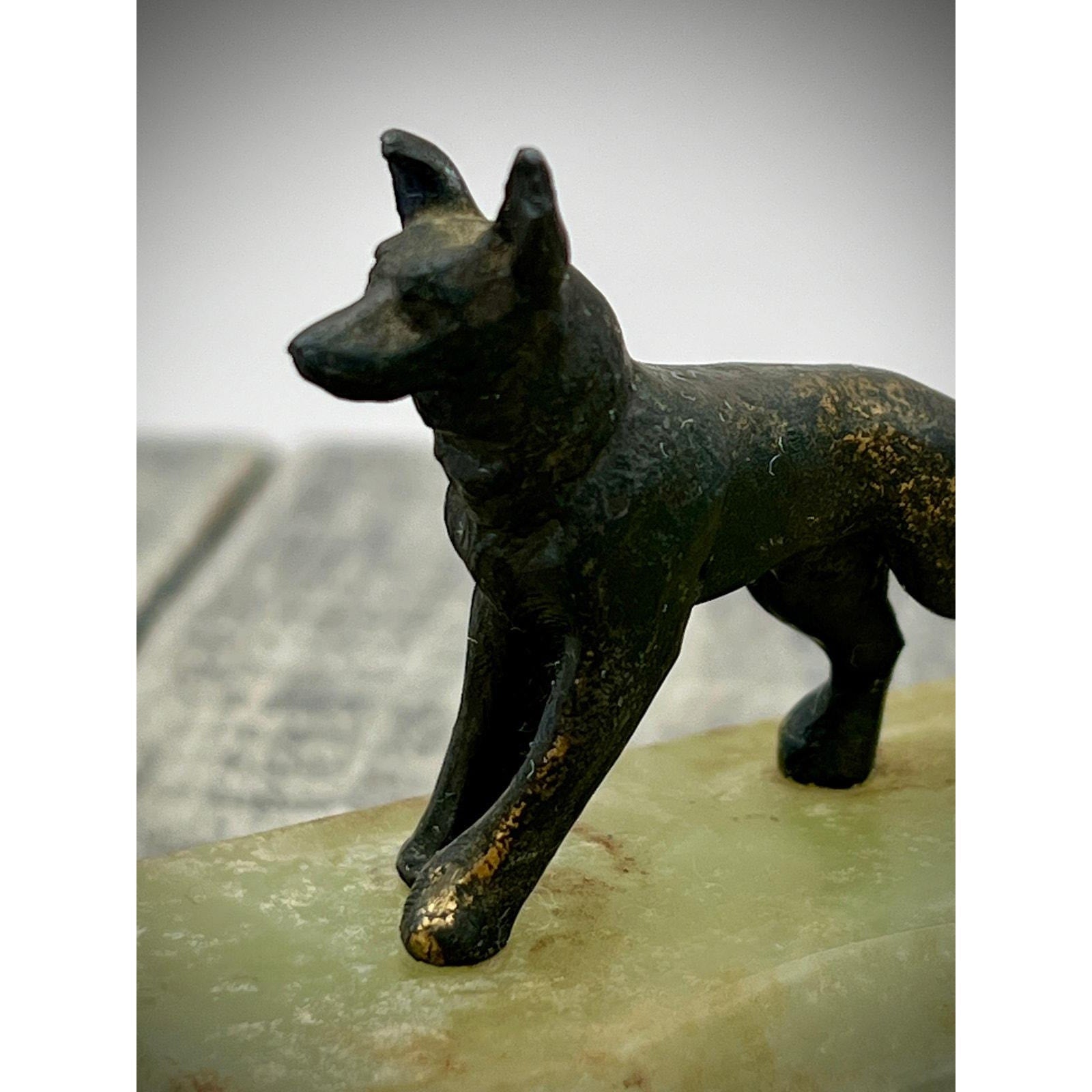 Vintage Brass Dog Figurine on Onyx Trinket Dish or Ashtray - Unique Decor