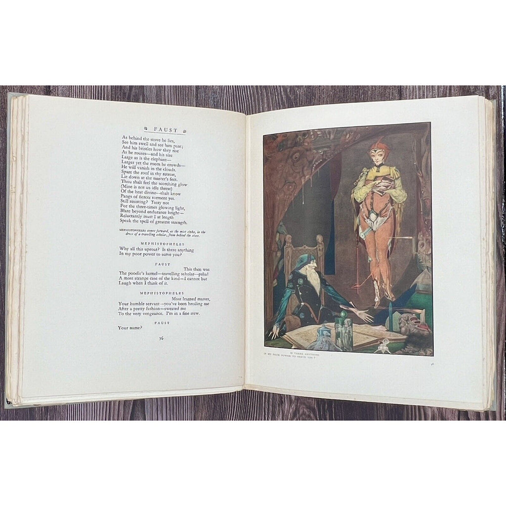 Faust by Goethe, 1925 Harry Clarke illustrated edition, signed; open spread showing Clarke color illustration.