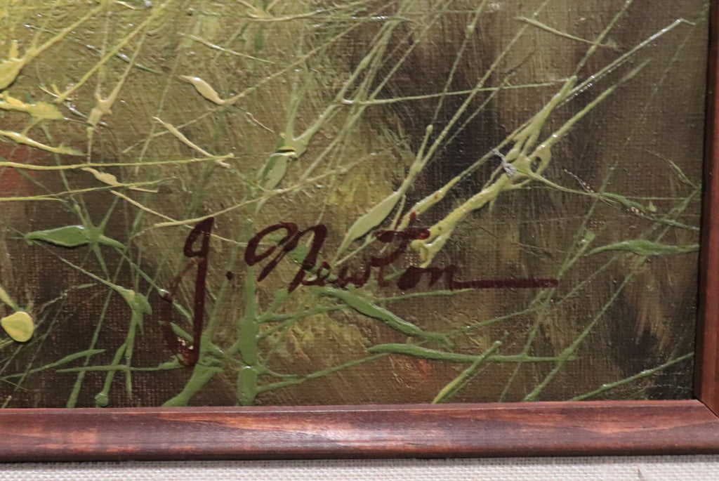 Framed J Newton Signed Barn Landscape 16 x 12 Oil on Canvas Painting