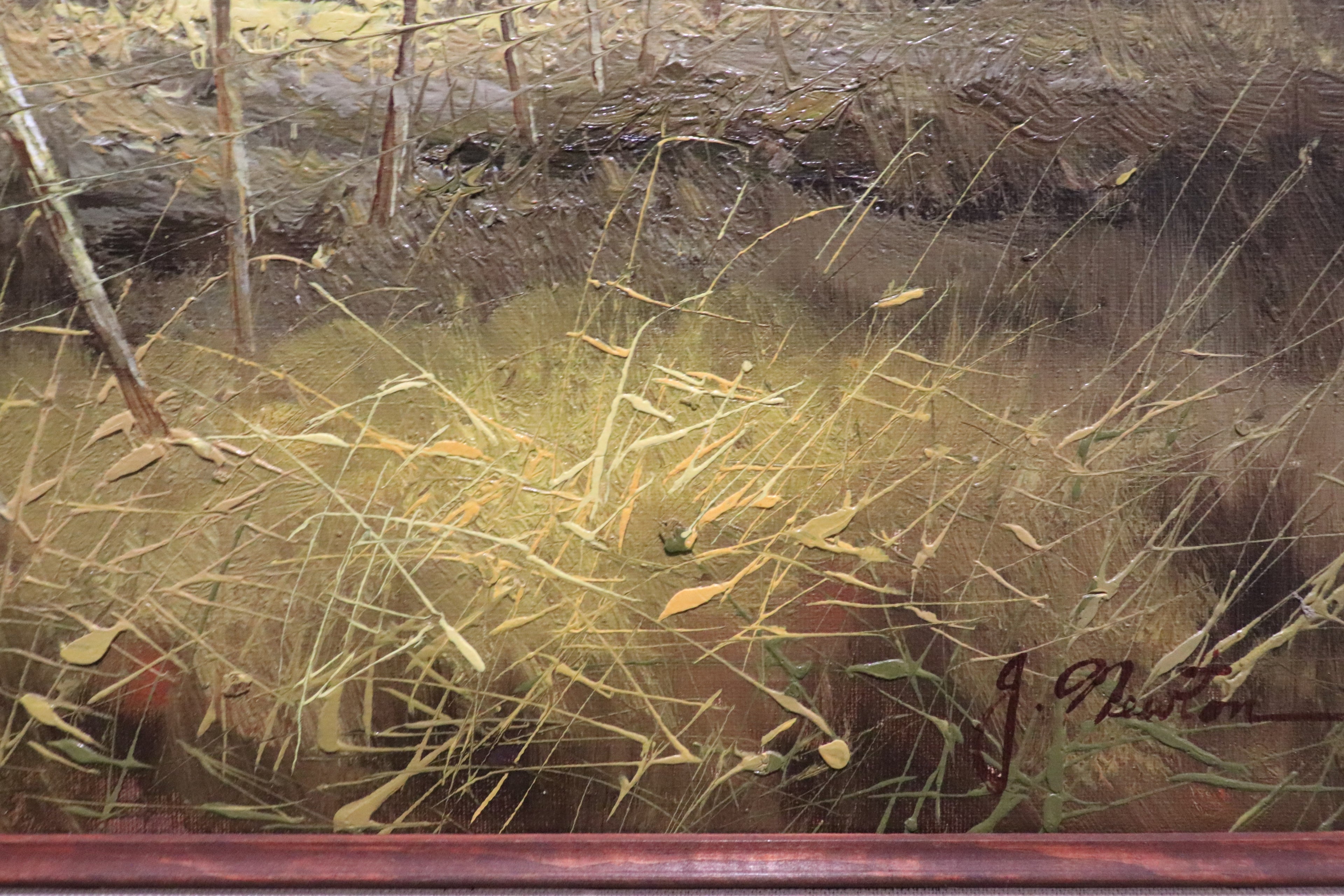 Framed J Newton Signed Barn Landscape 16 x 12 Oil on Canvas Painting