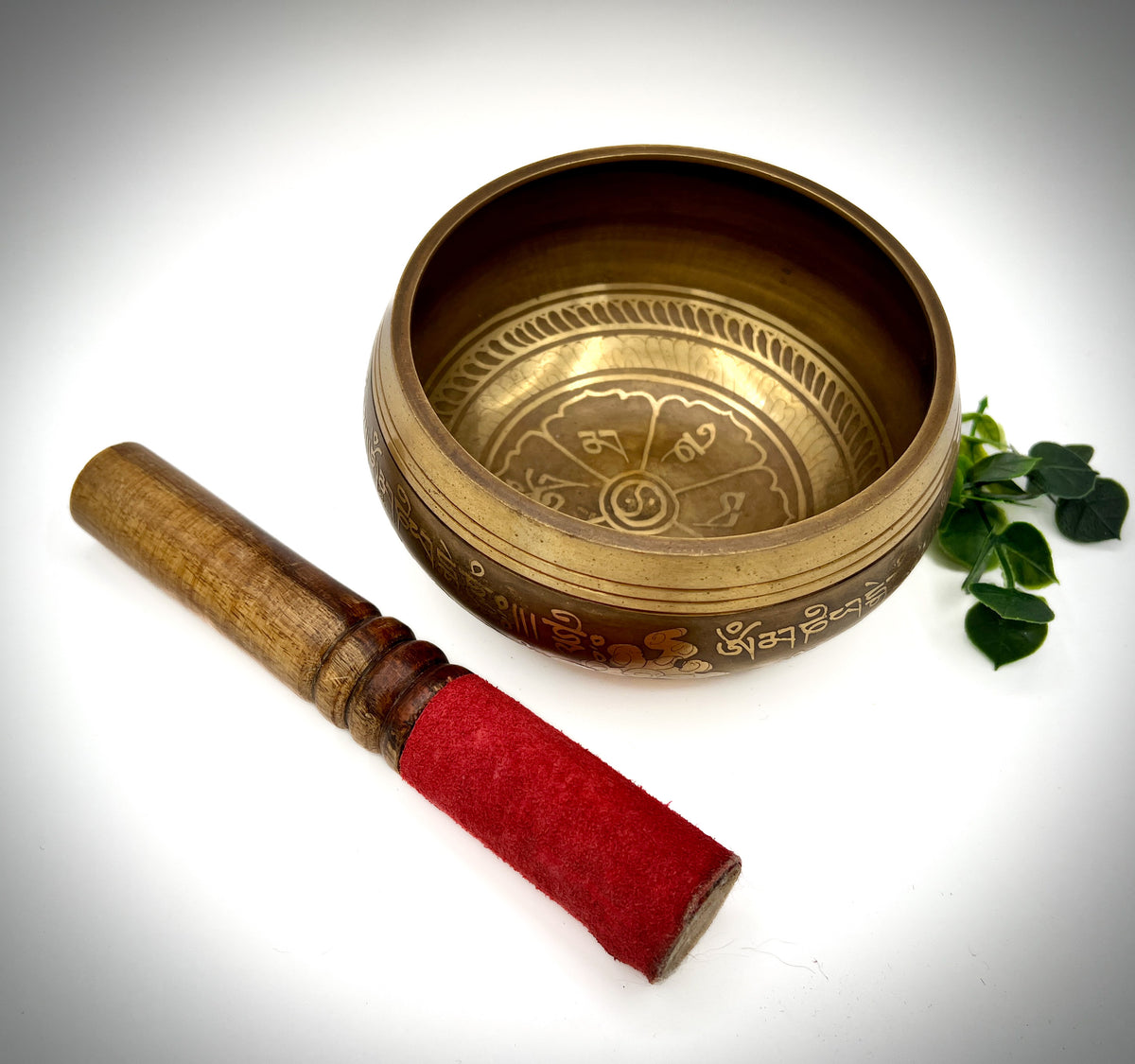Handcrafted Tibetan 5.5" Bowl with Wooden Mallet and Intricate Engravings