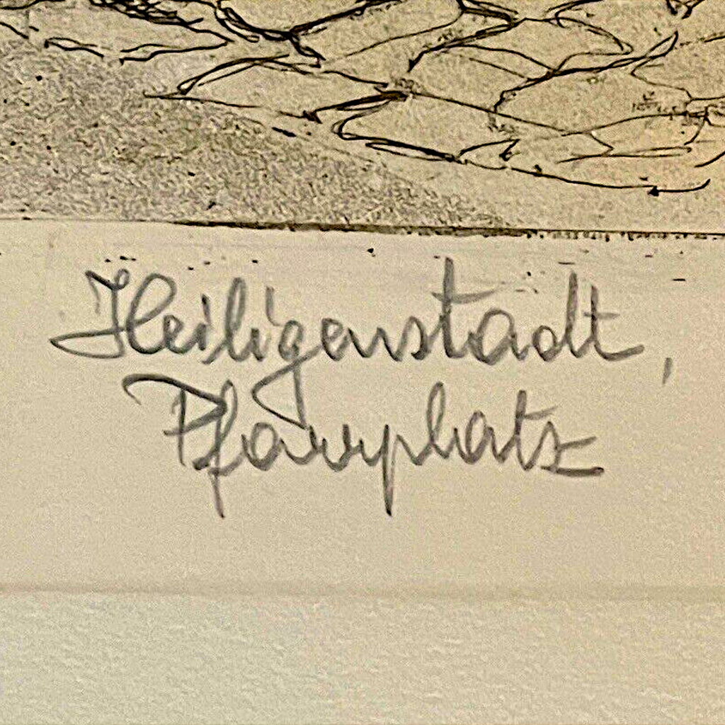 Framed hand-colored copper plate etching of Beethoven's Heiligenstadt Pfarrplatz residence by Herta Czoernig. - Photo 4