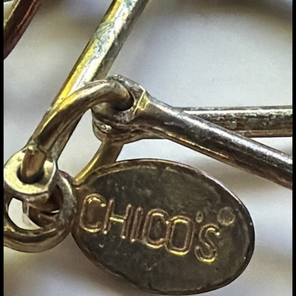 Chico's Gold Tone Rigid Bar Statement Necklace with Gray Faceted Teardrop Beads