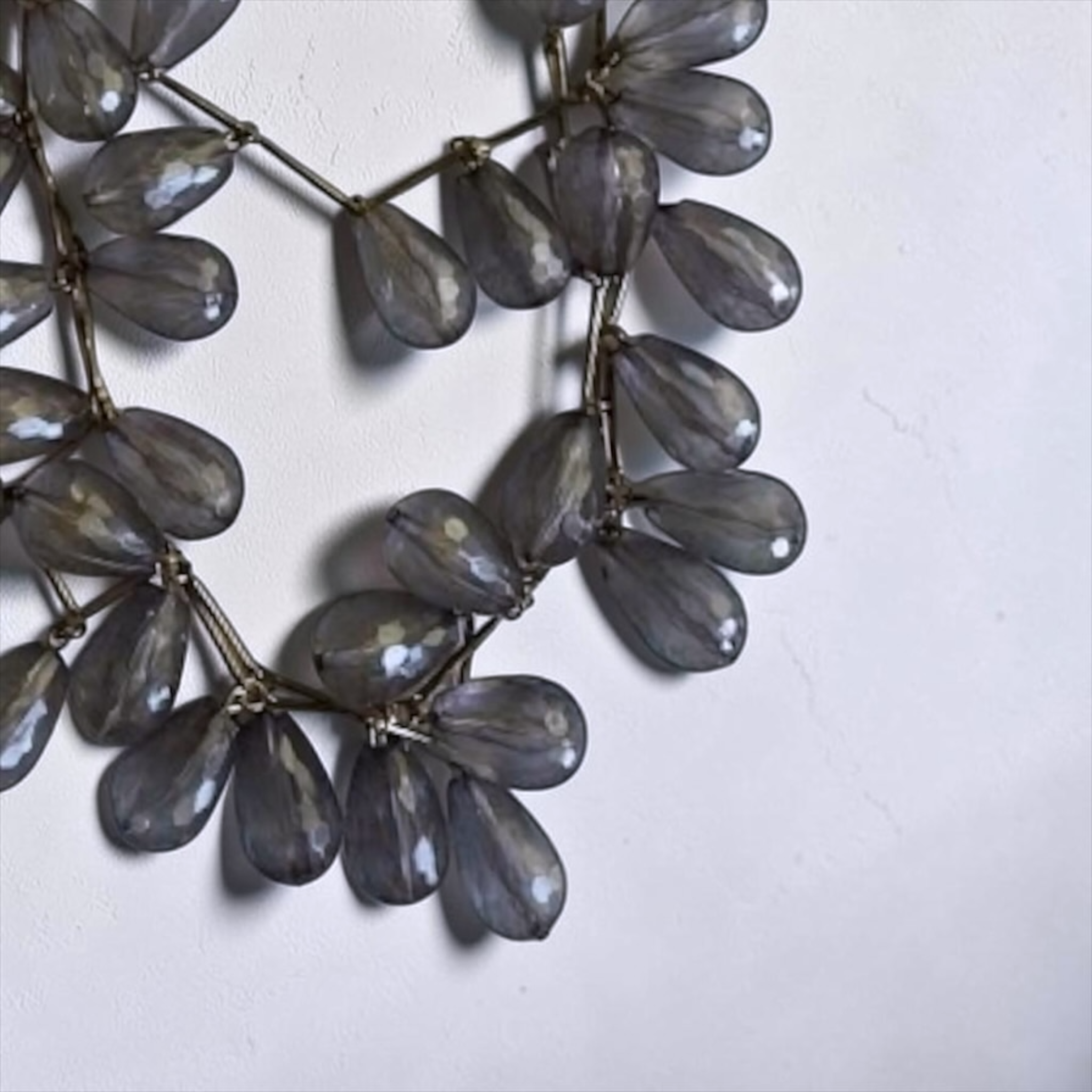 Chico's Gold Tone Rigid Bar Statement Necklace with Gray Faceted Teardrop Beads