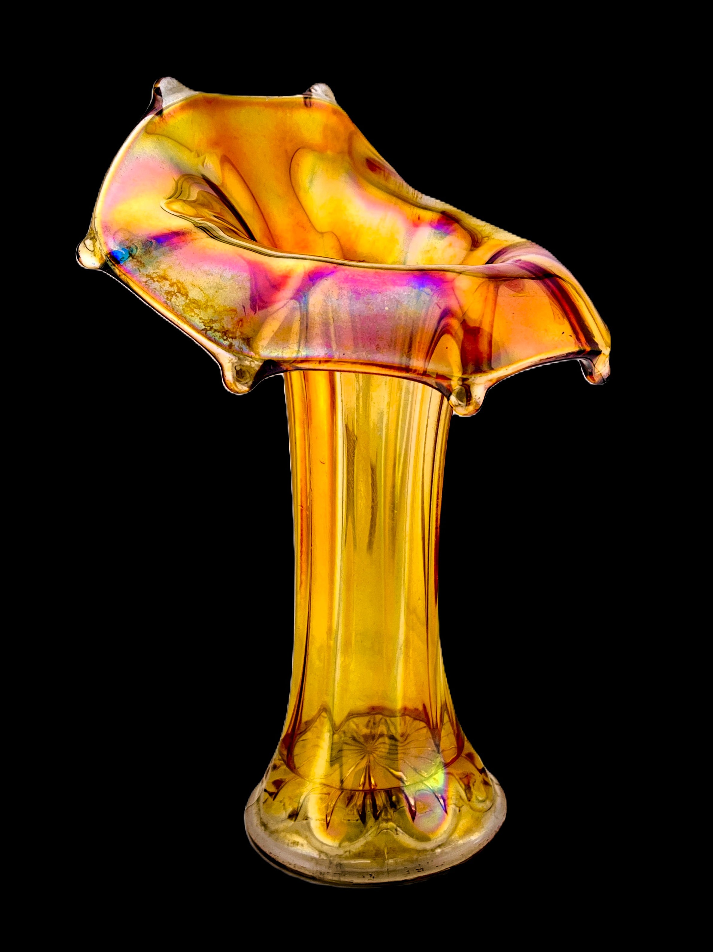 Imperial Carnival Glass Marigold Jack In The Pulpit / Morning Glory Vase