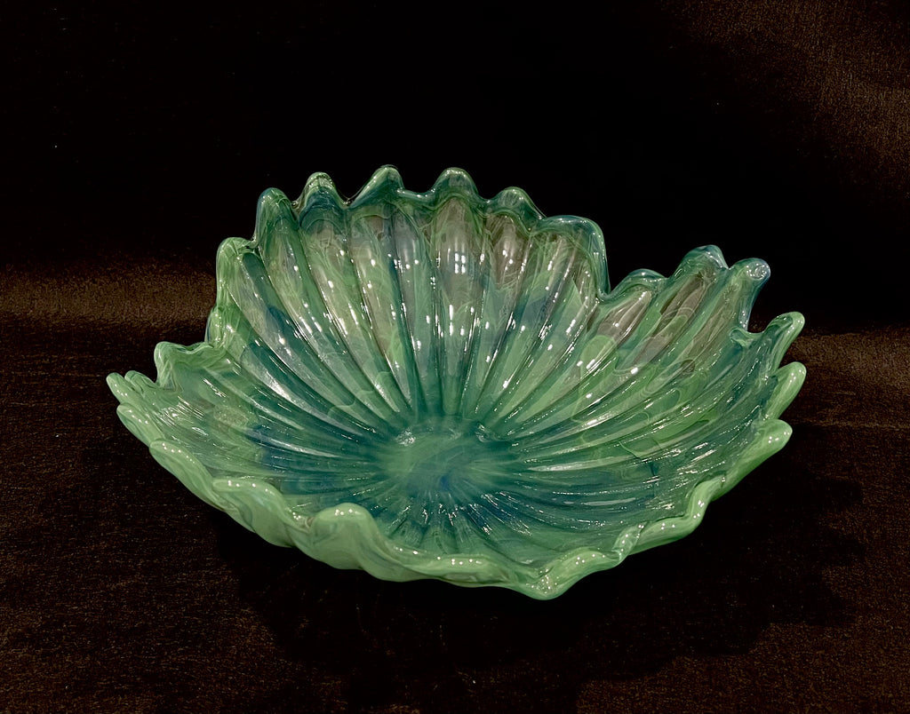 Large 16" Turquoise Blue-Green Swirl Abstract Murano Glass Bowl