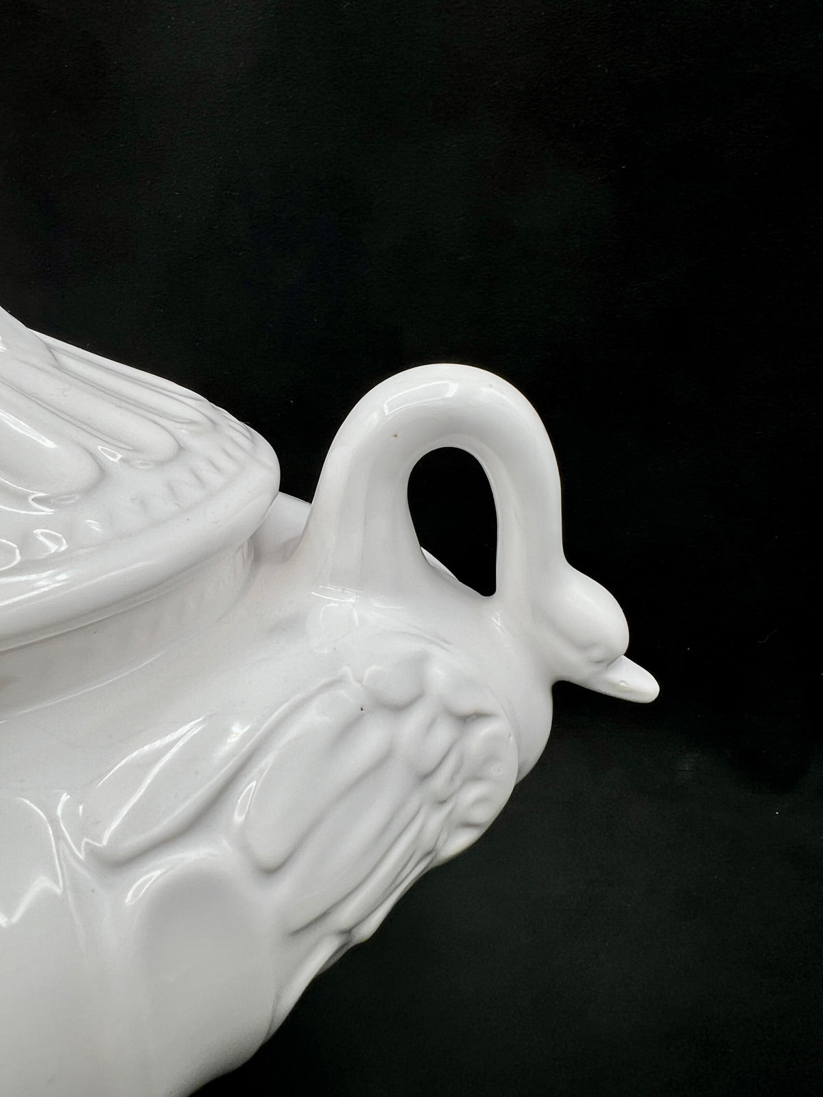 Large Porcelain White Swan Soup Tureen with Ladle