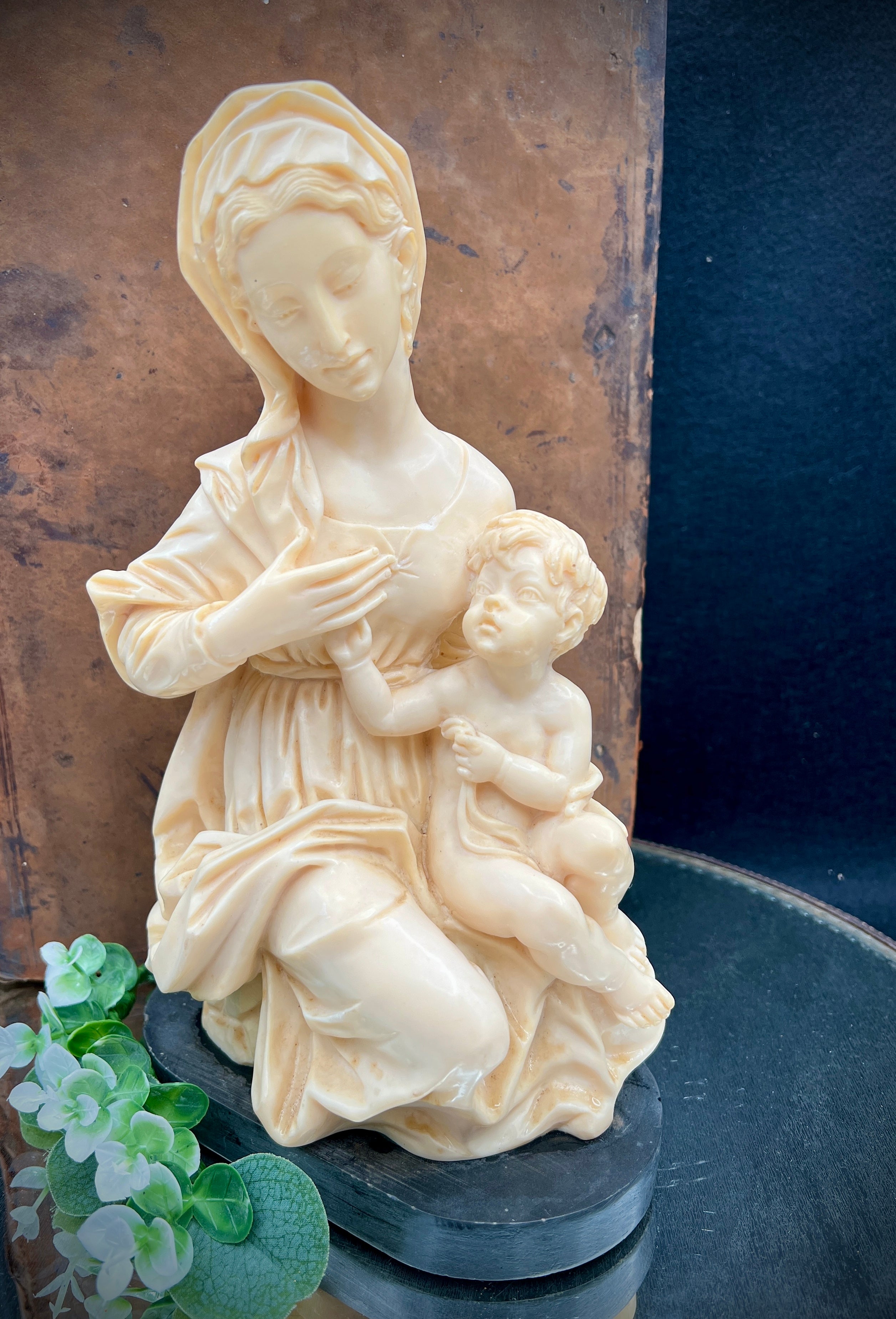 Madonna and Child 10 1/2" Marble and Alabaster Statue- A Santini Original