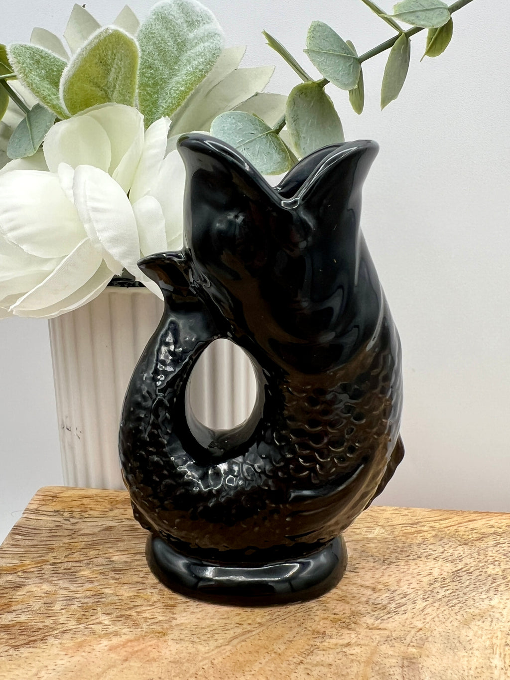 Miniature Gluggle Jug Black Koi Fish 3.5" Pitcher by Wade Ceramics