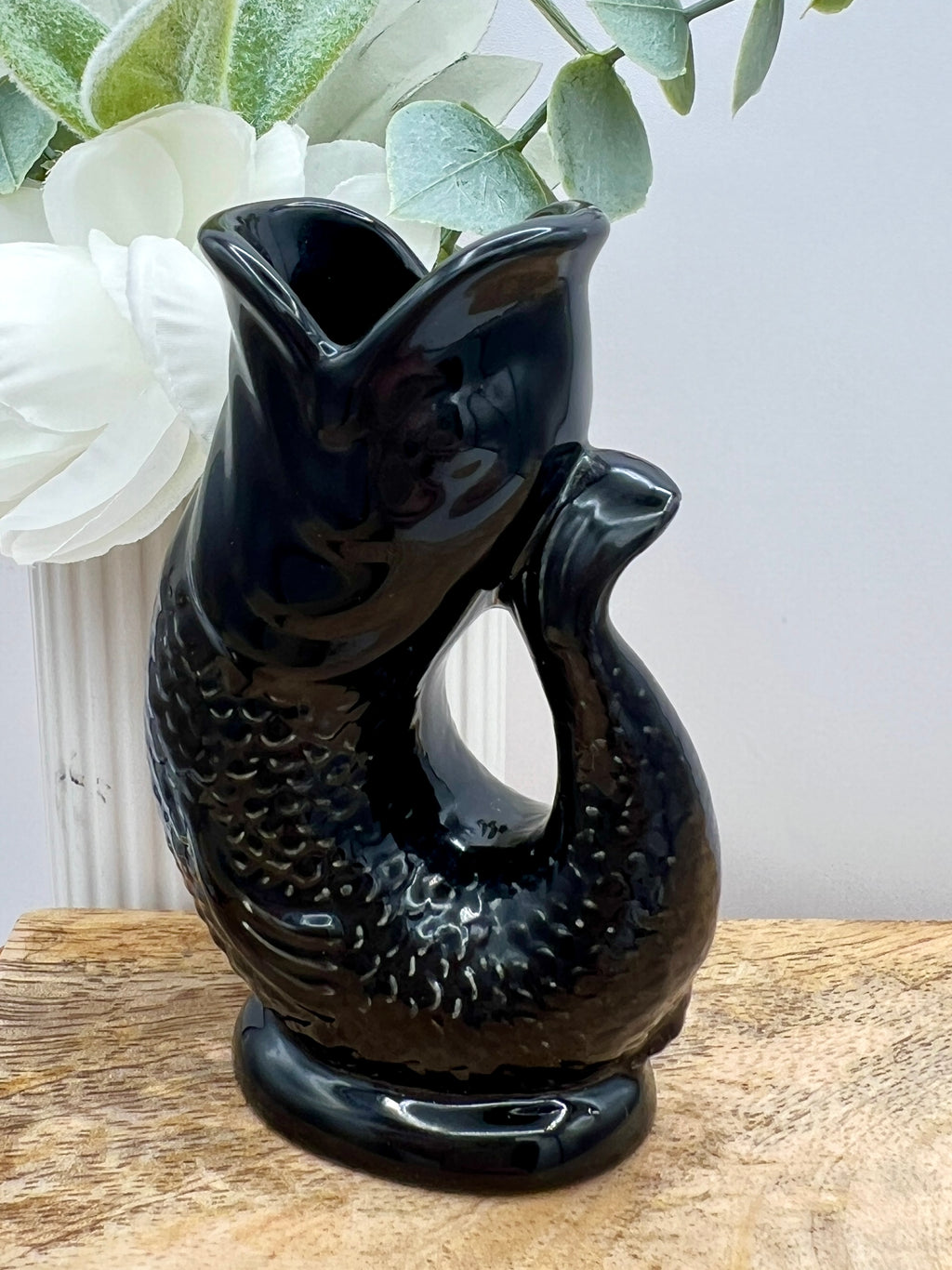 Miniature Gluggle Jug Black Koi Fish 3.5" Pitcher by Wade Ceramics