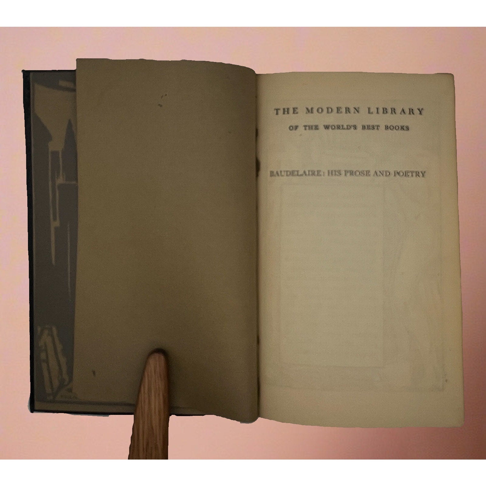 A vintage black leatherette bound book titled Baudelaire His Prose and Poetry from the Modern Library against a soft background. - Photo 4