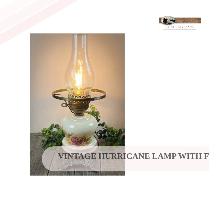 Vintage Hurricane Lamp with Floral Design and Ornate Metal Base - Antique Style Oil Lamp by@Outfy