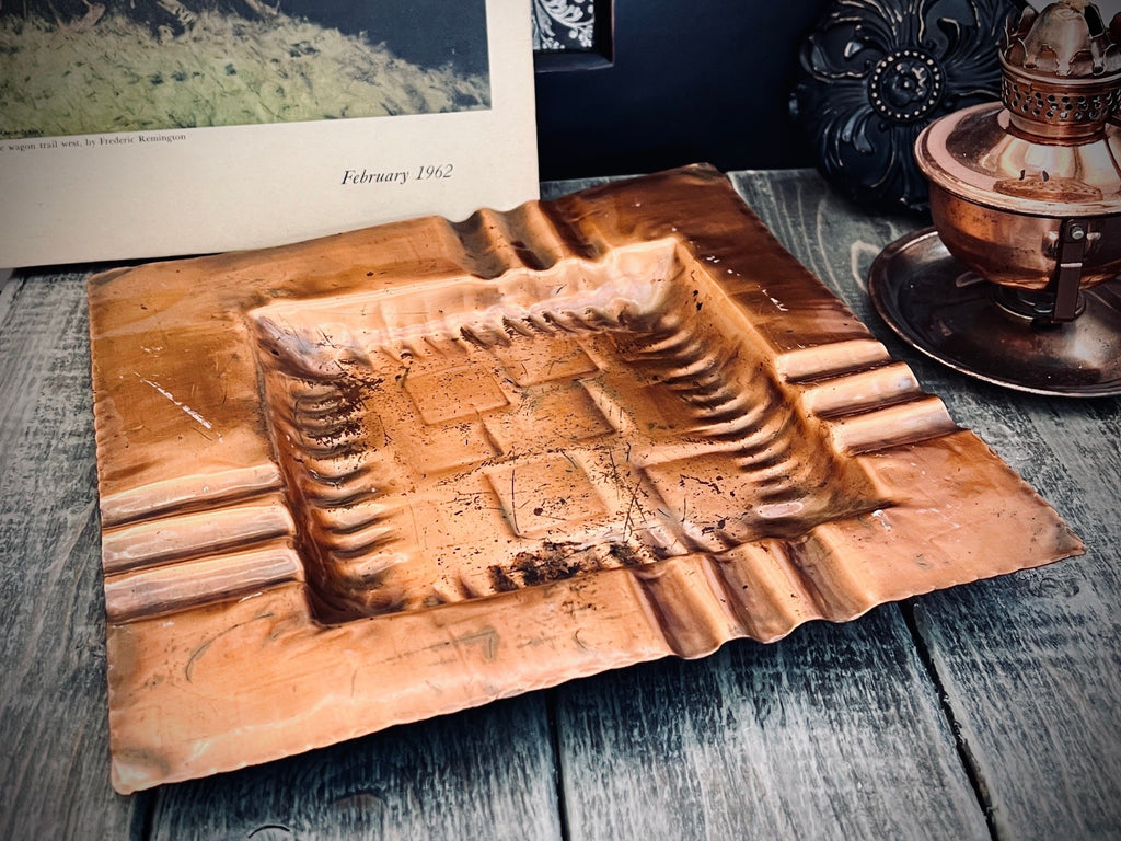 Vintage Gregorian Copper Tray No. 526 - Hand-Wrought Square Mid-Century Modern Ashtray / Catchall (8.5")