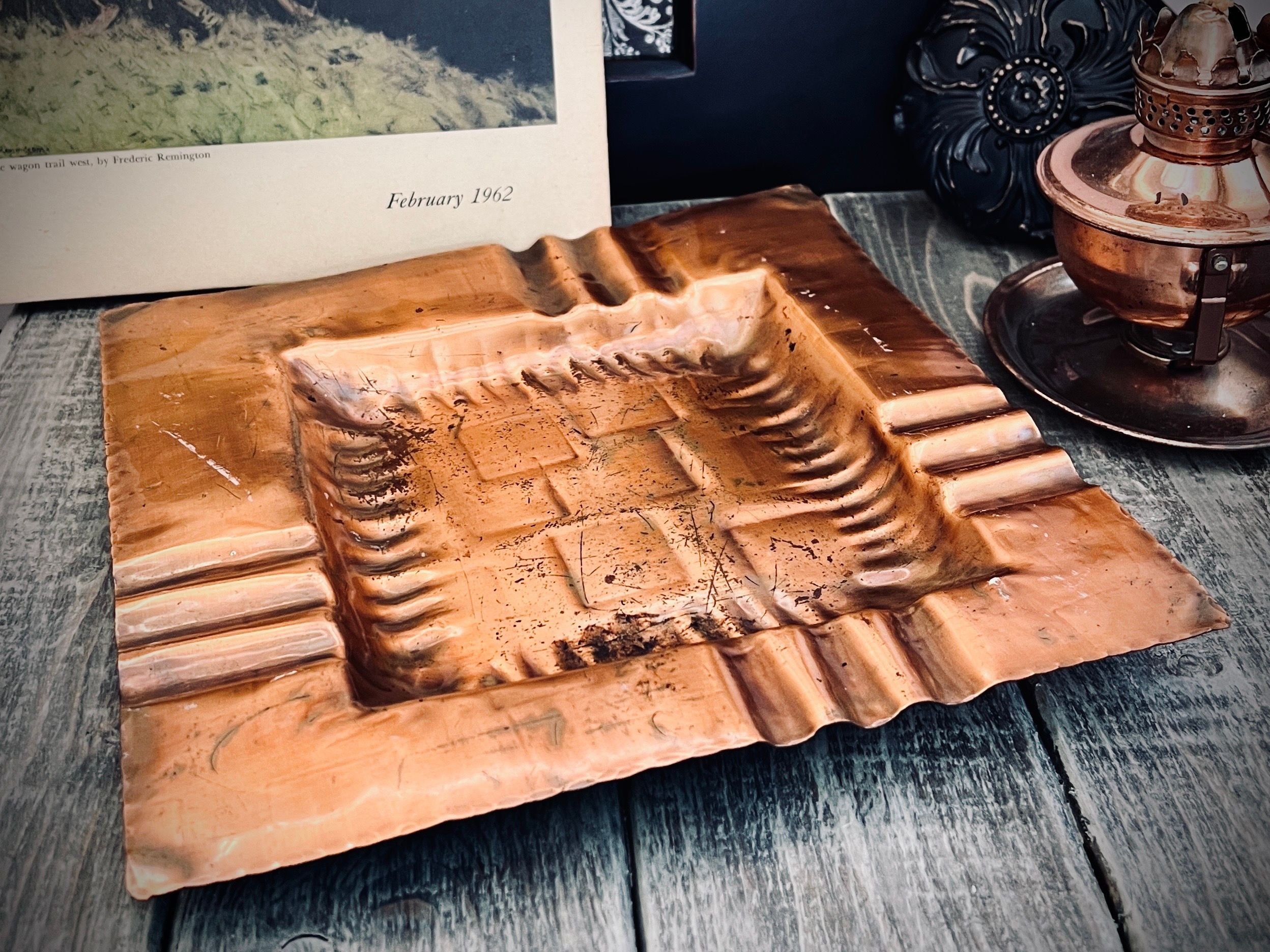 Vintage Gregorian Copper Tray No. 526 - Hand-Wrought Square Mid-Century Modern Ashtray / Catchall (8.5")