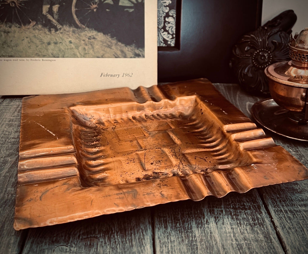 Vintage Gregorian Copper Tray No. 526 - Hand-Wrought Square Mid-Century Modern Ashtray / Catchall (8.5")