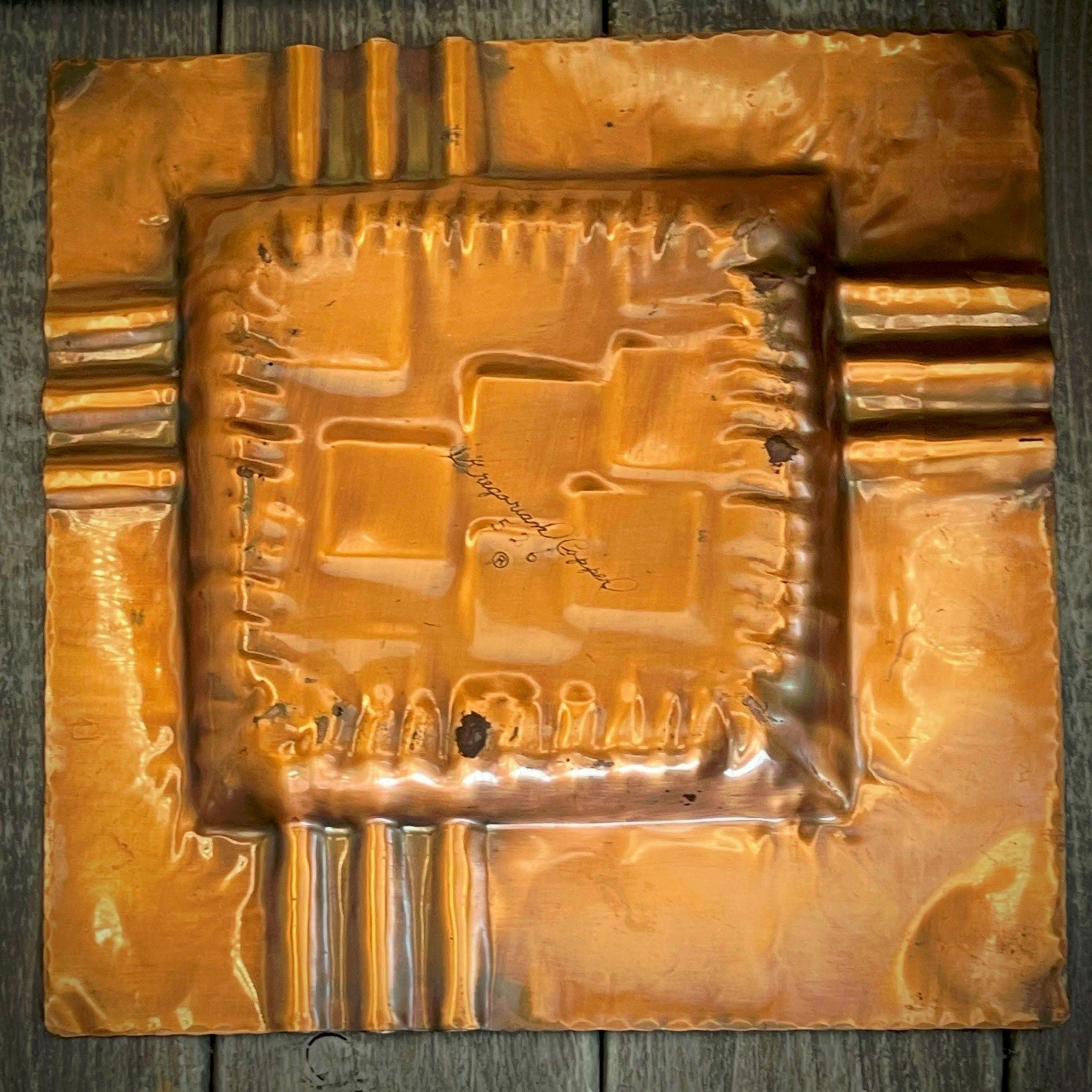 Vintage Gregorian Copper Tray No. 526 - Hand-Wrought Square Mid-Century Modern Ashtray / Catchall (8.5")