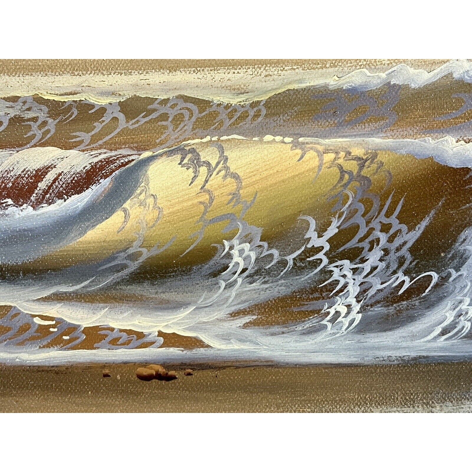 Sunset Ocean original oil on canvas by Ben Powers, tonalist/impressionist waves in golds and blues (20x24).