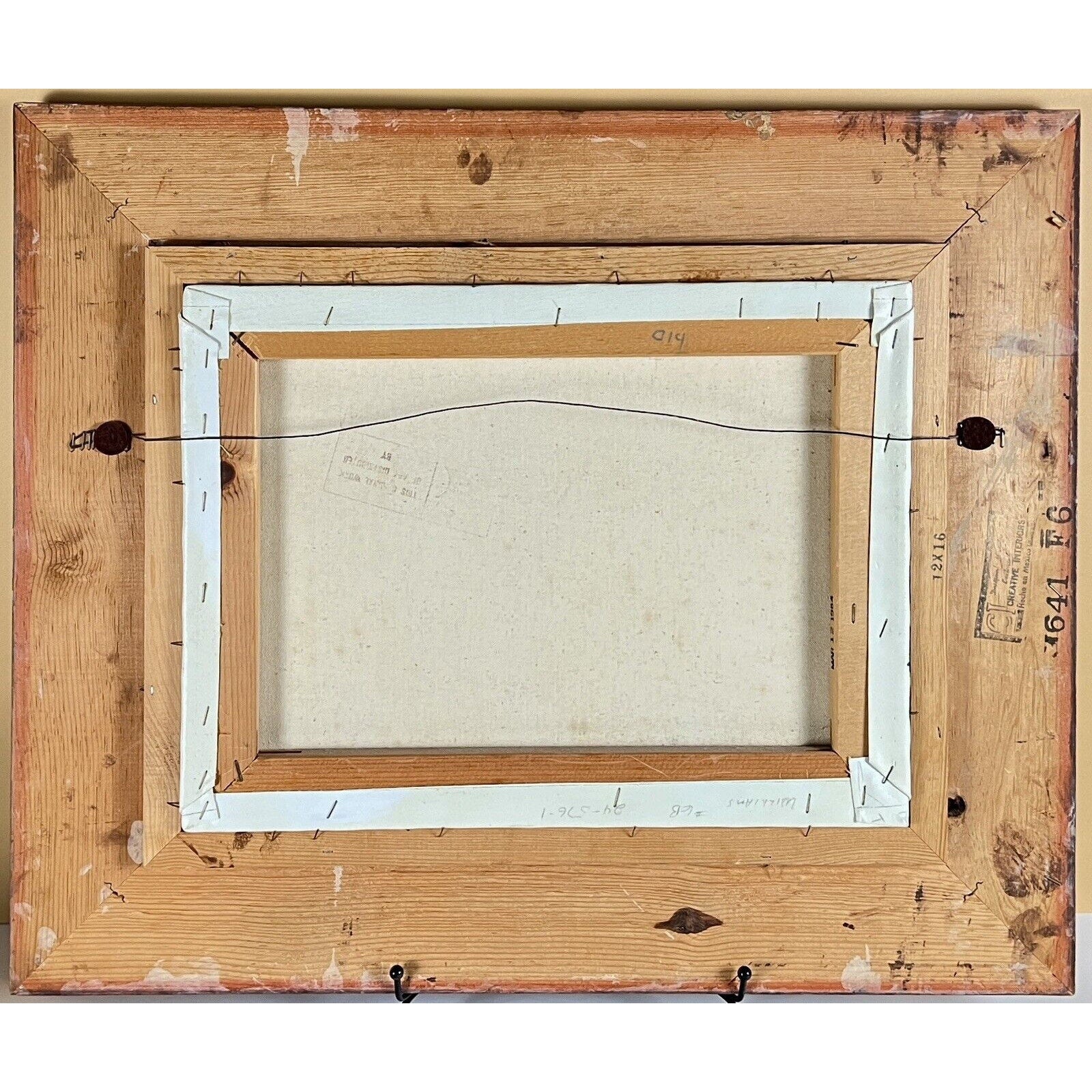 Back of Sunset Ocean original oil on canvas by Ben Powers with stretcher frame, wooden edges and hanging wire.