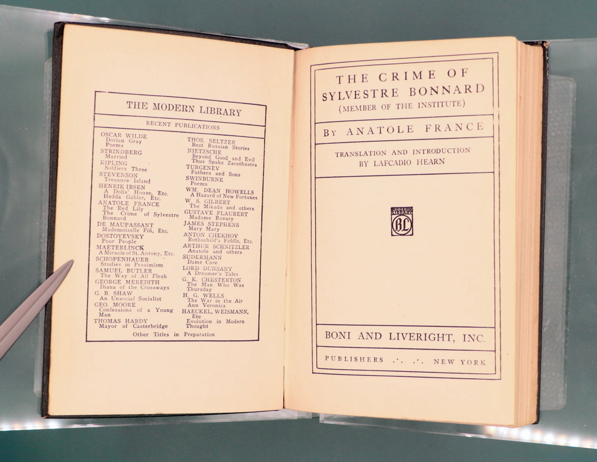 The Crime Of Sylvestre Bonnard, by Anatole France, 1917 Modern Library Edition