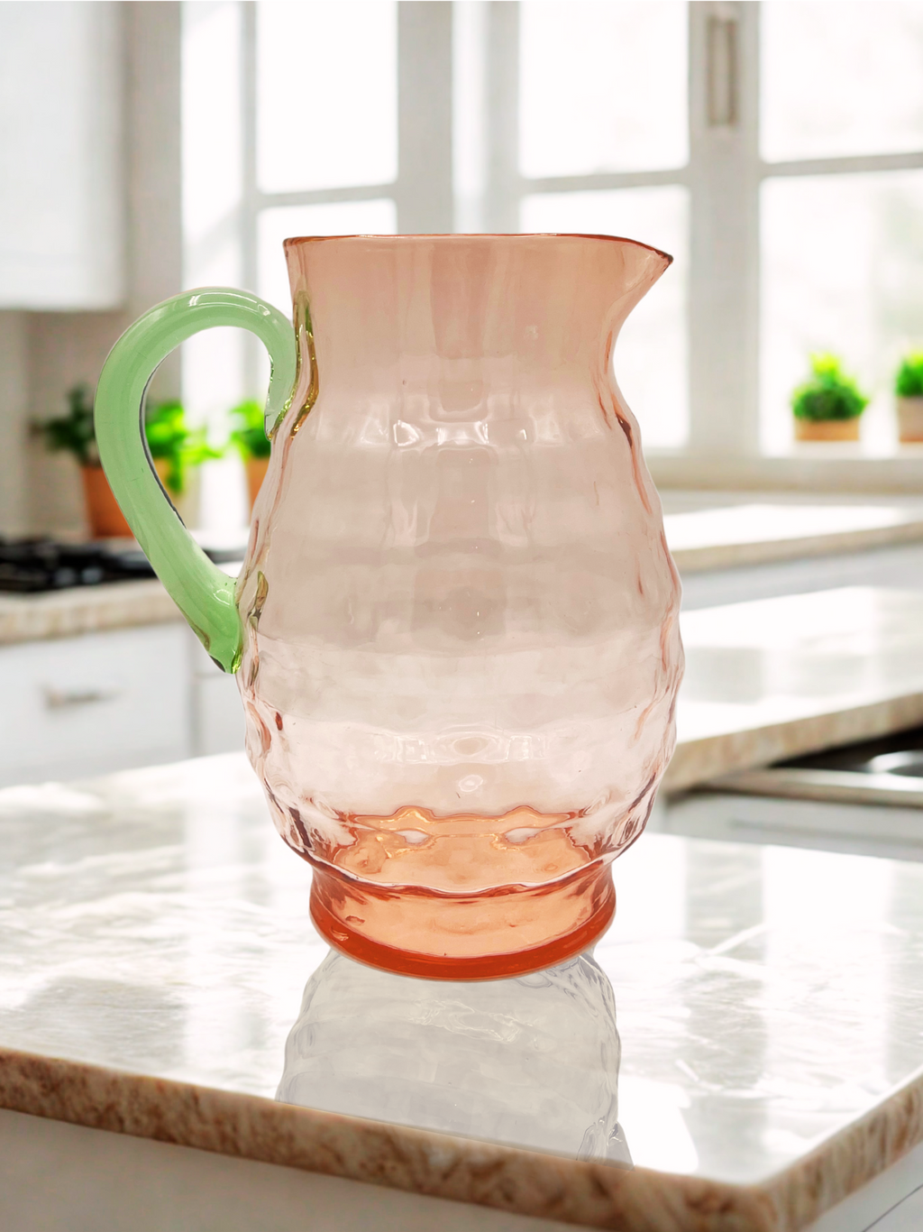 Tiffin Art Deco Beehive Pitcher with Uranium Glass Handle Vintage 1930s