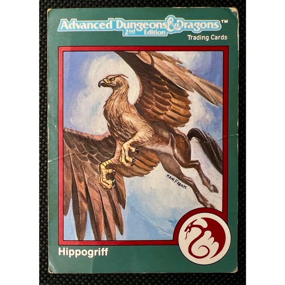 Vintage 1993 AD&D 2nd Edition Hippogriff trading card from TSR, green border and griffin illustration