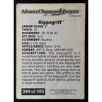 Hippogriff trading card from 1993 AD&D 2nd Edition set; includes armor class, THAC0, movement, and lore.
