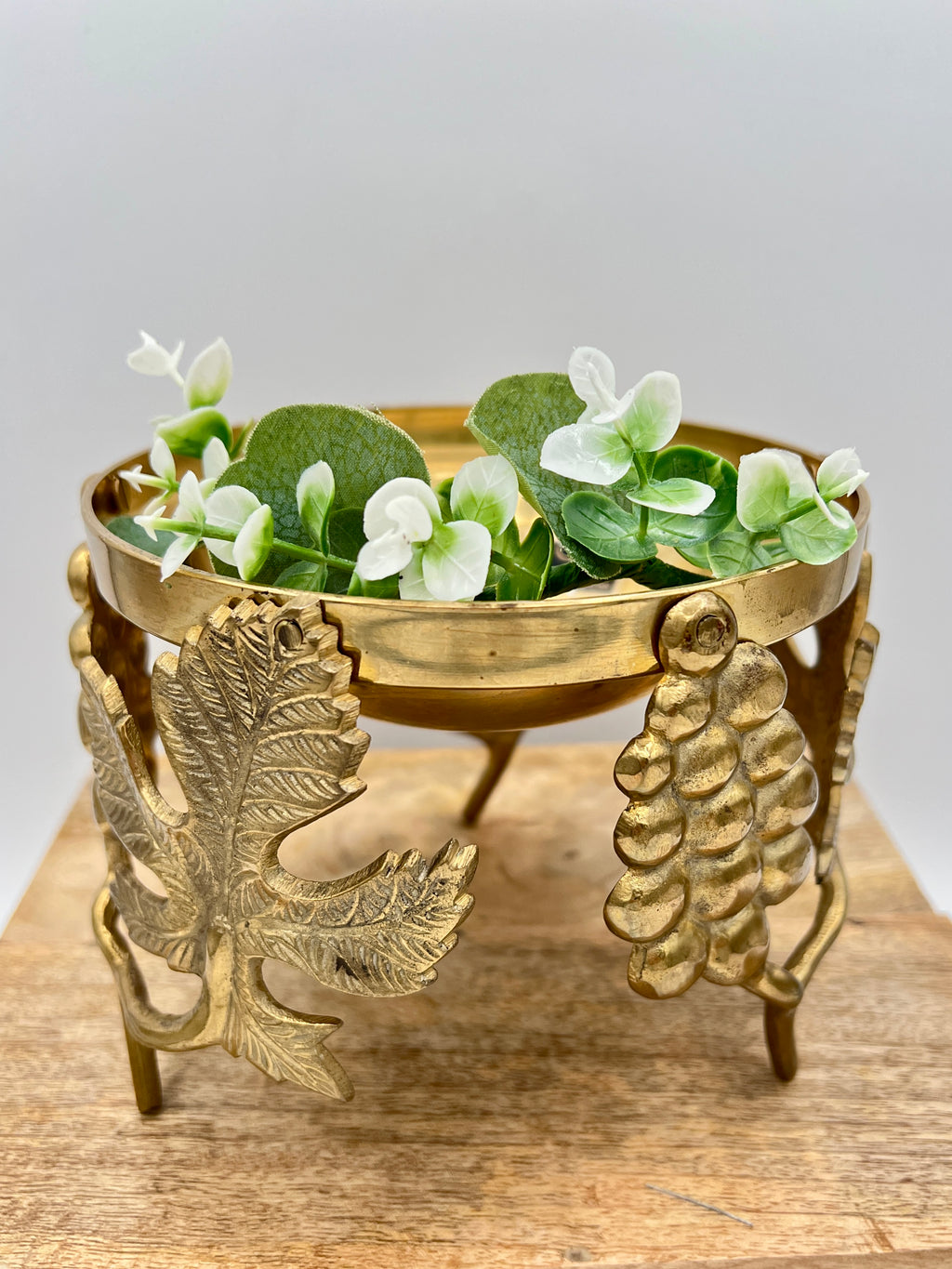 Vintage Ambrosia Brass Grape Motif Centerpiece Candle Holder Bowl