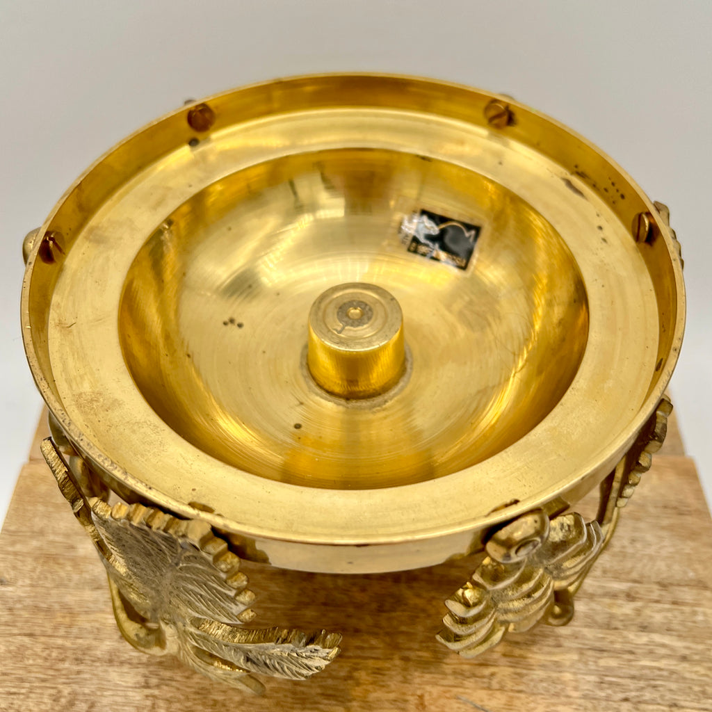 Vintage Ambrosia Brass Grape Motif Centerpiece Candle Holder Bowl