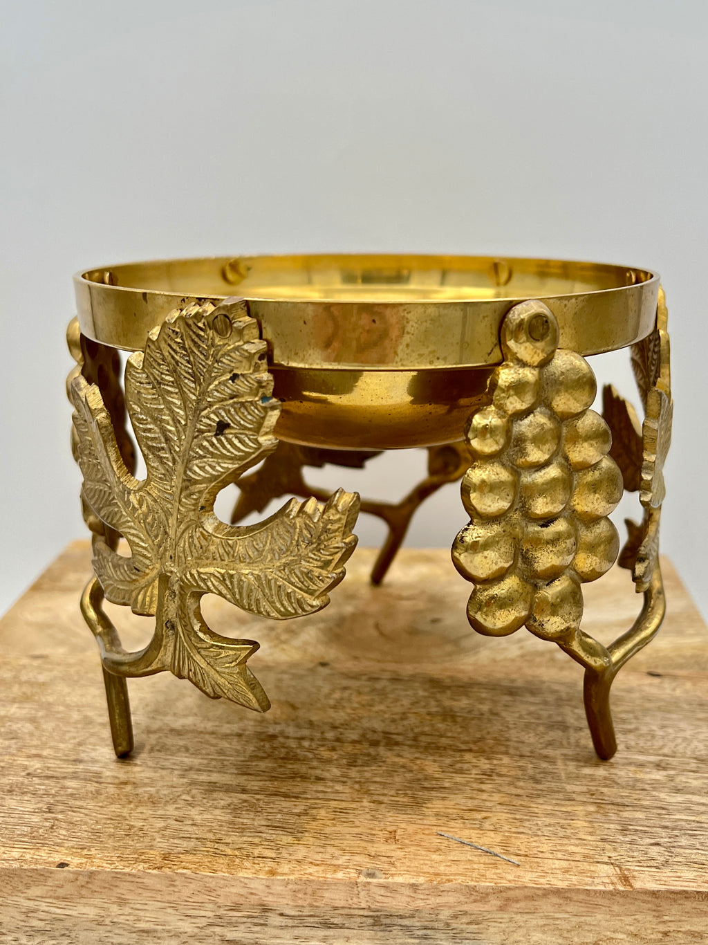 Vintage Ambrosia Brass Grape Motif Centerpiece Candle Holder Bowl