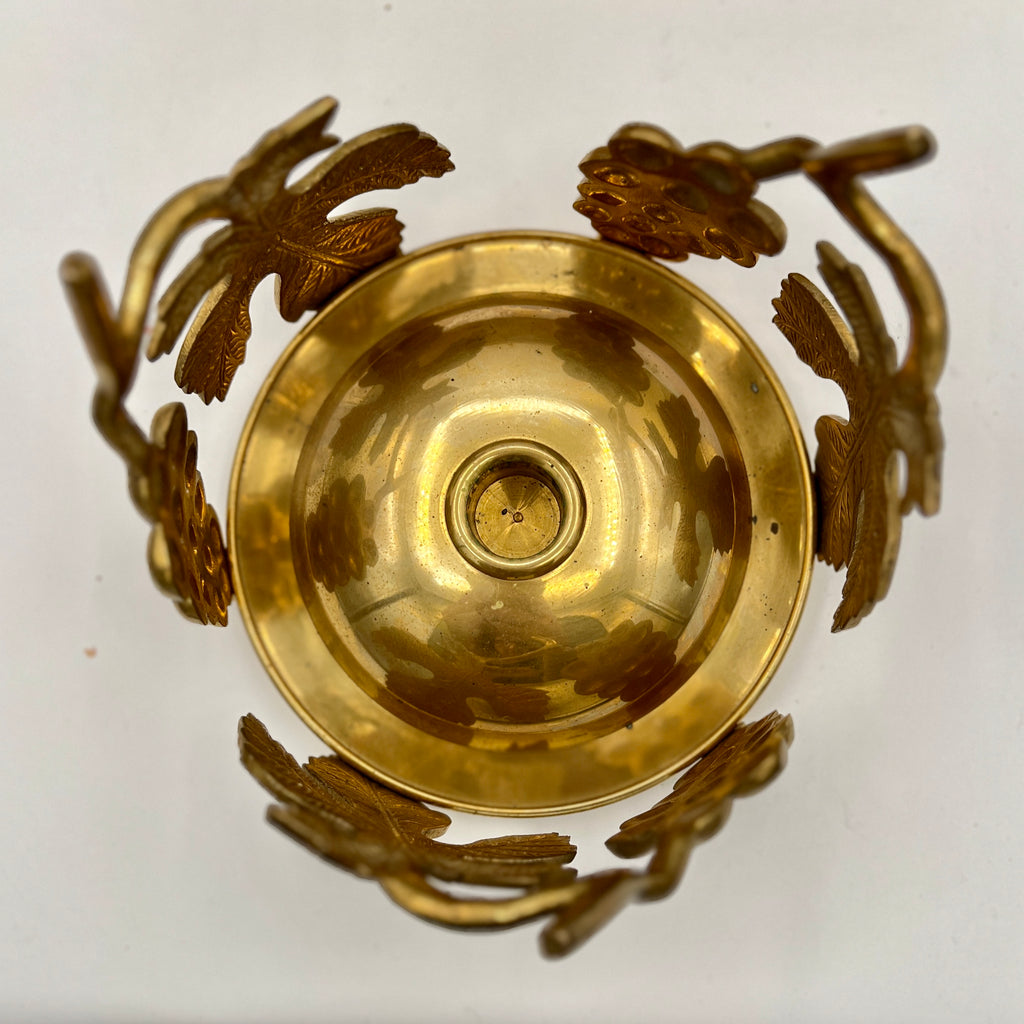 Vintage Ambrosia Brass Grape Motif Centerpiece Candle Holder Bowl