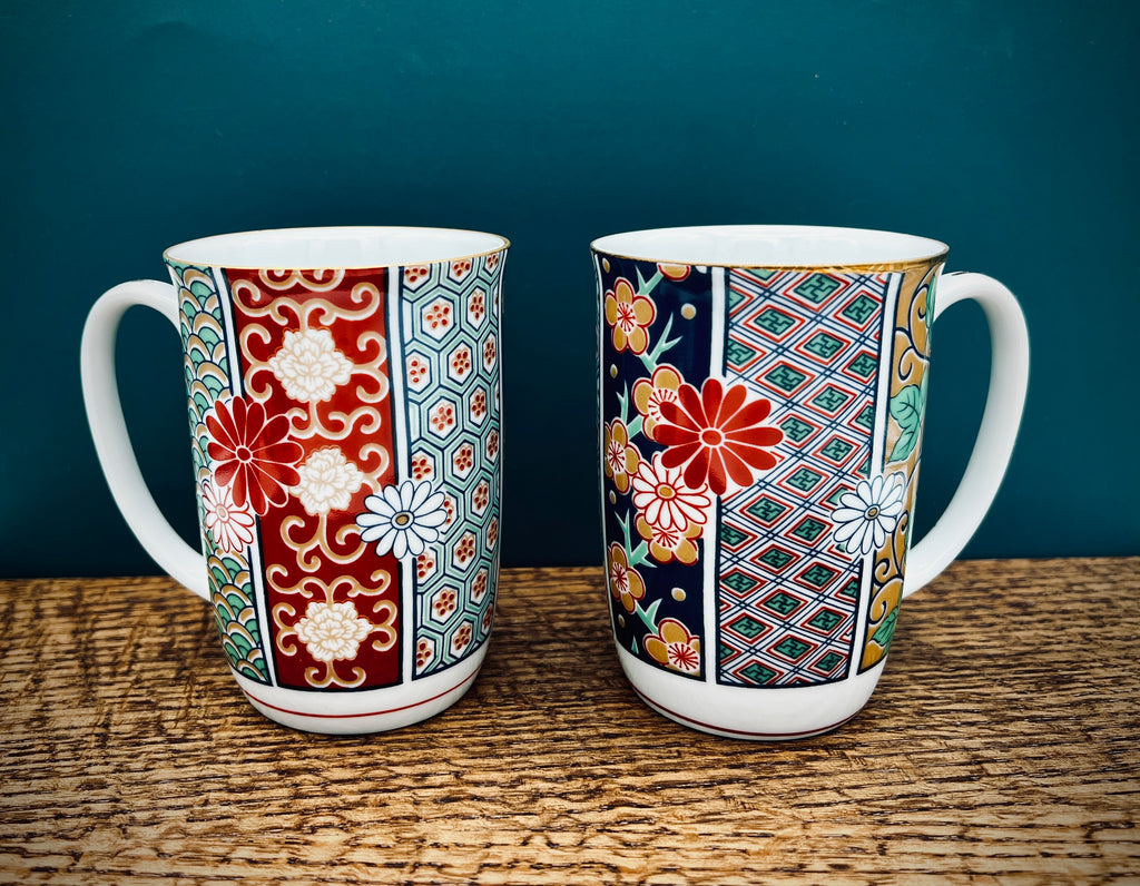 Vintage Arita Fine Porcelain Japanese Imari Fan Mug
